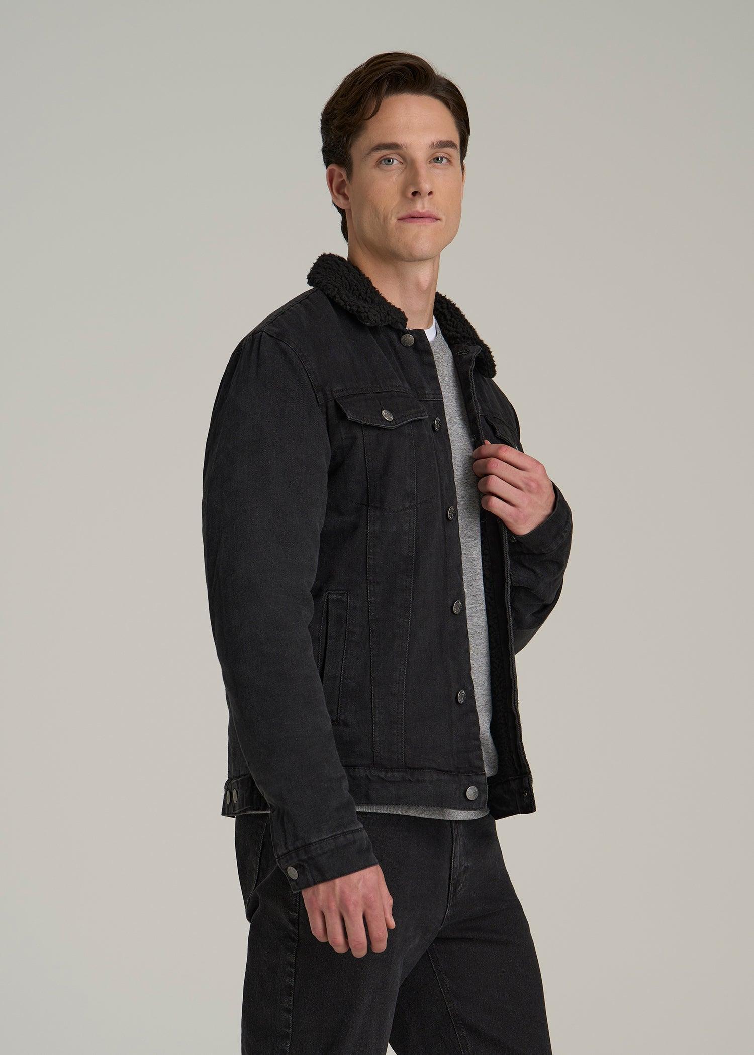 Denim Sherpa Jacket for Tall Men in Onyx Black Wash Male Product Image