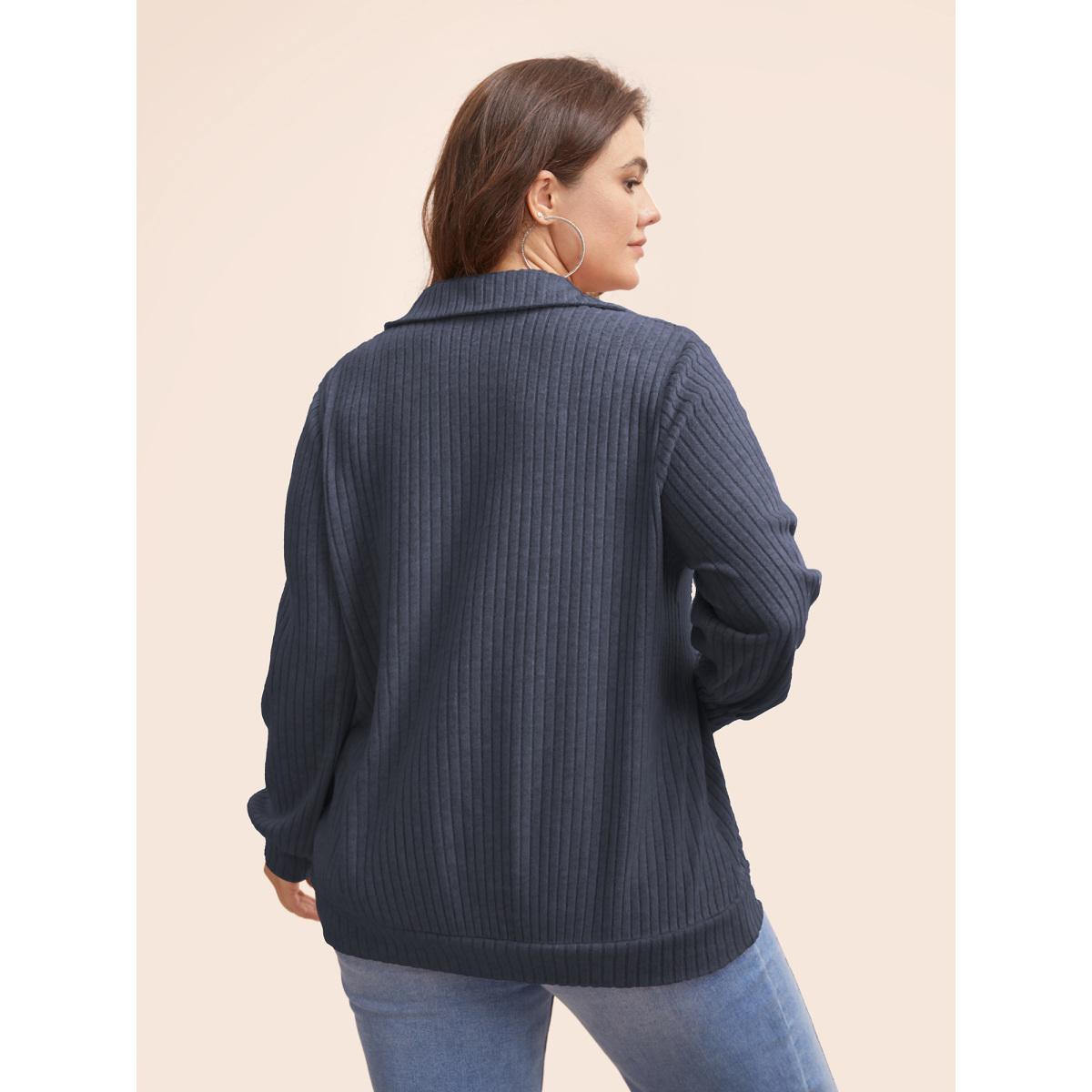 Plus Size Solid Pit Strip Stretch Sweatshirt Women Indigo Leisure Texture V-neck Casual Sweatshirts BloomChic 30/6X Product Image