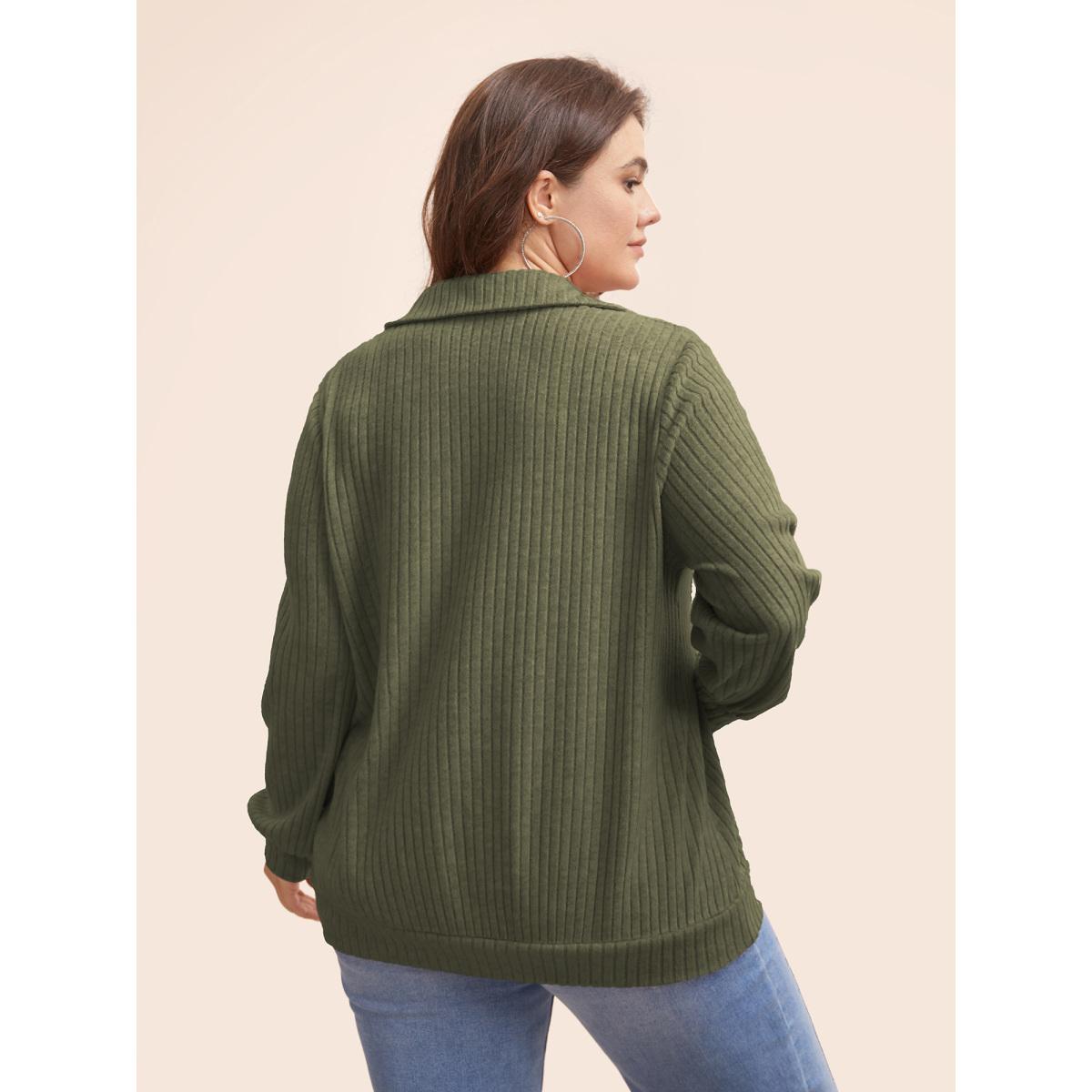 Plus Size Solid Pit Strip Stretch Sweatshirt Women Sage Leisure Texture V-neck Casual Sweatshirts BloomChic 10/M Product Image
