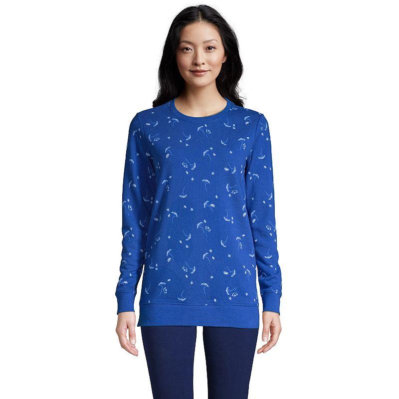 Petite Lands' End Serious Sweats Crewneck Sweatshirt Tunic, Women's, Size: Small Petite, Cool Blue Floral Product Image