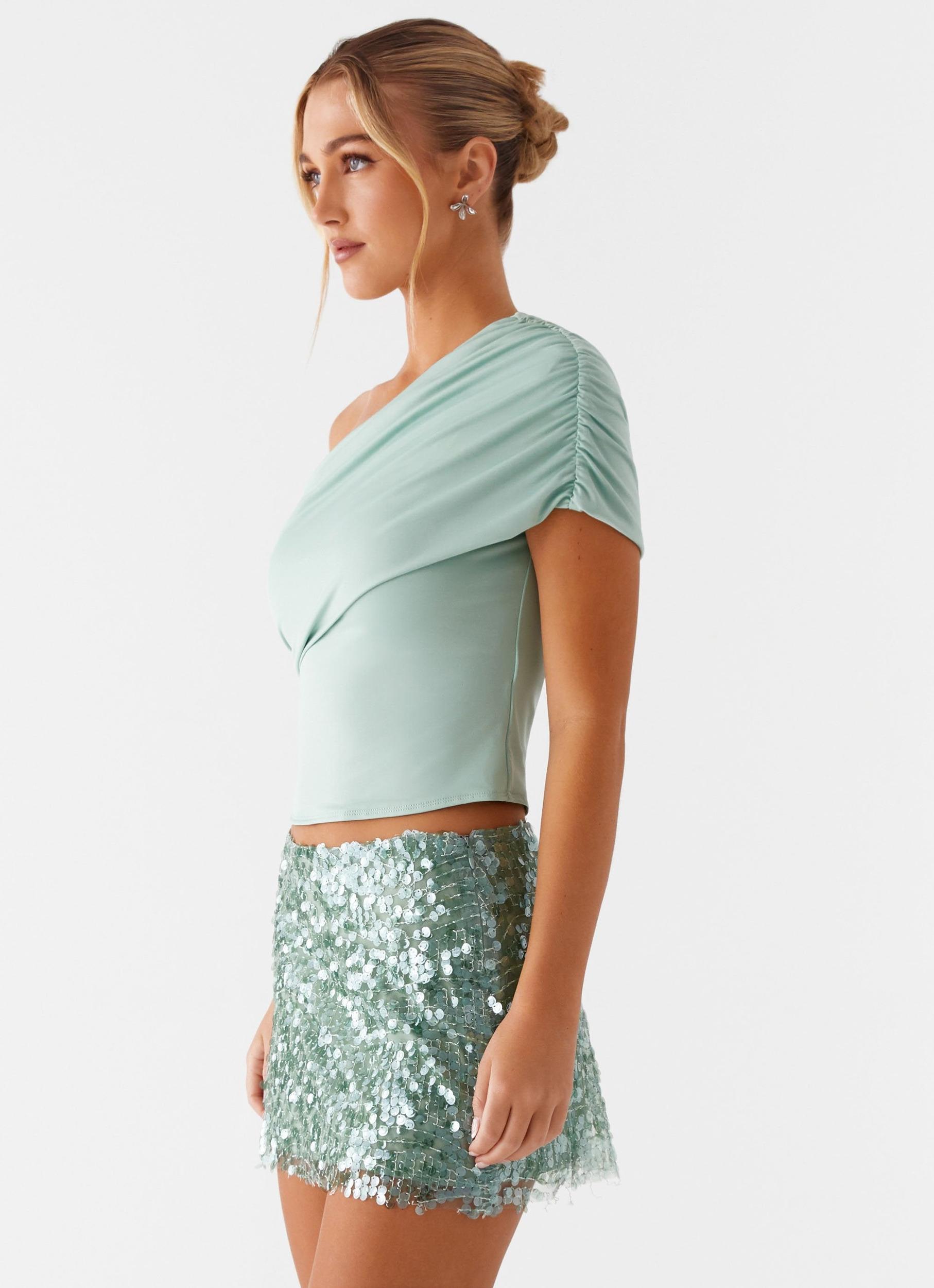 Made For You Low Rise Sequin Mini Skirt - Mint Product Image