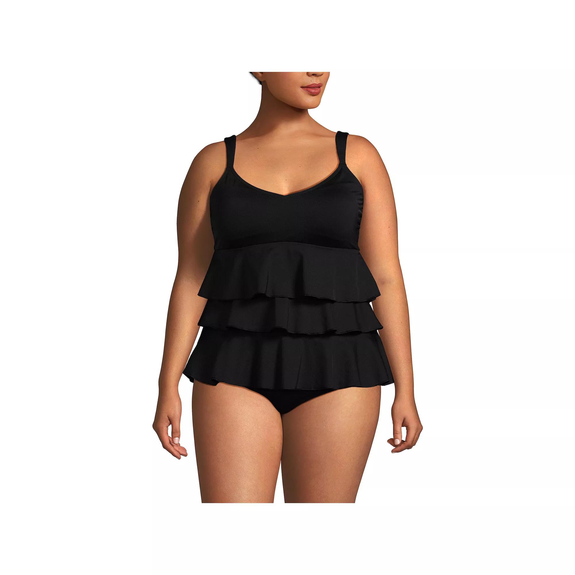 Plus Size Lands' End Ruffle Fauxkini One-Piece Swimsuit, Women's, Size: 18 W, Blue Floral Tile Product Image