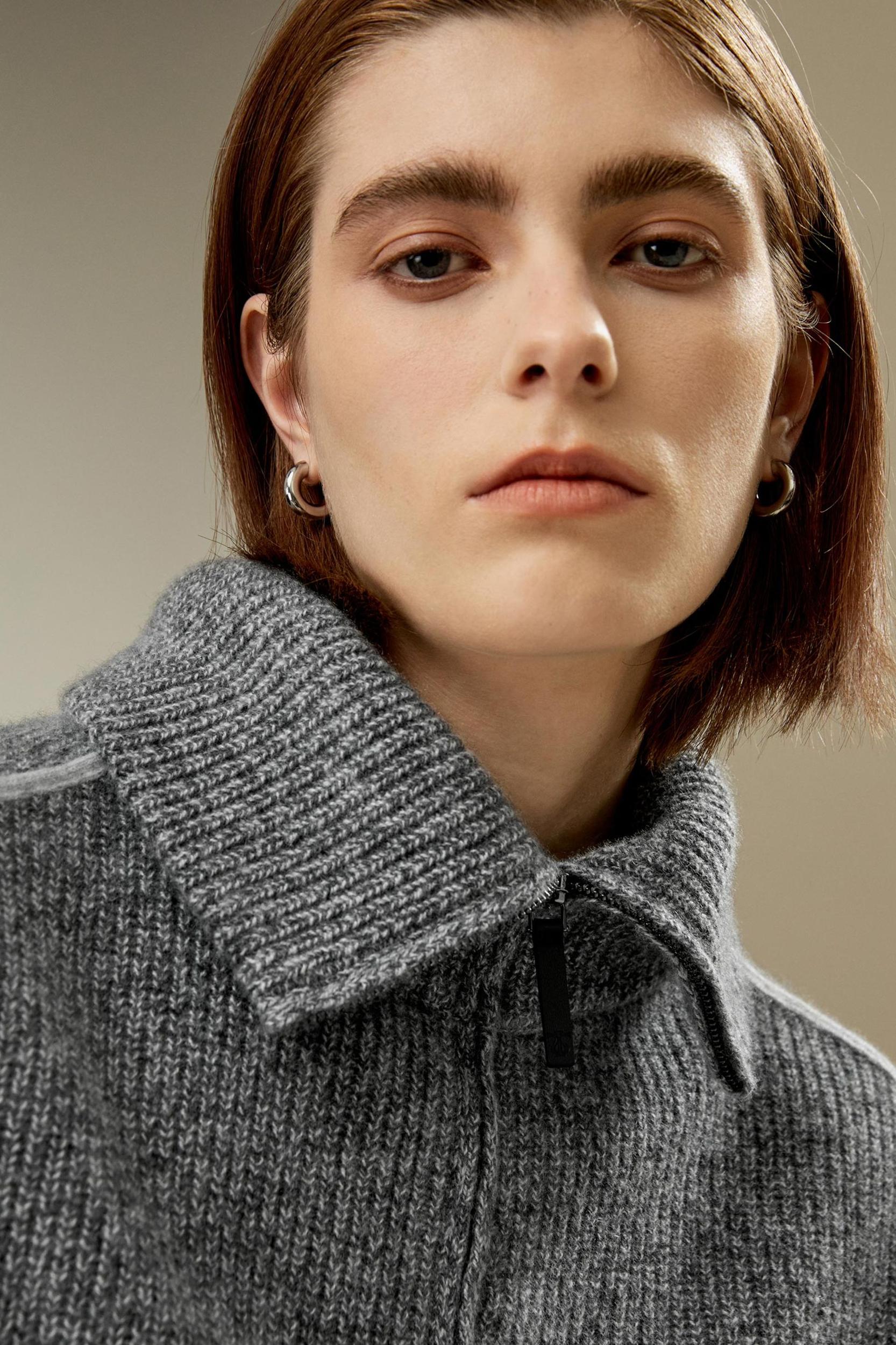 Cashmere Half Zip-Up Ribbed Sweater Product Image