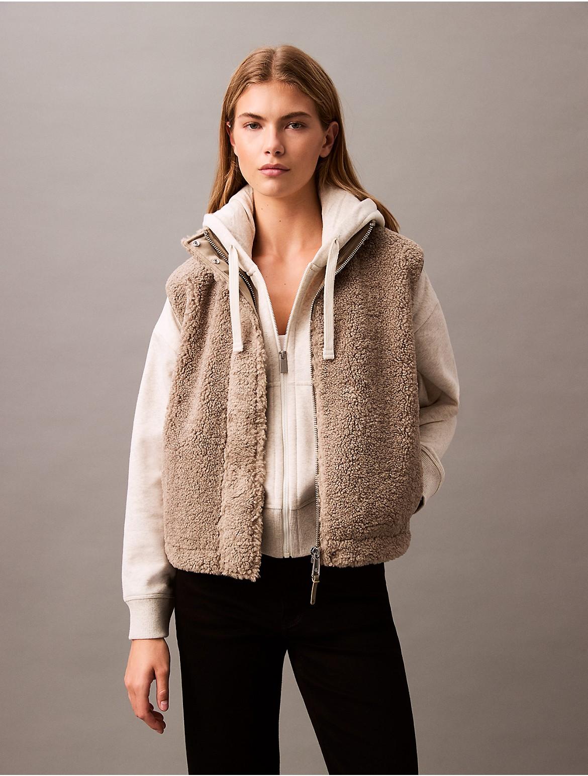 Calvin Klein Womens Sherpa Cocoon Vest - White Product Image