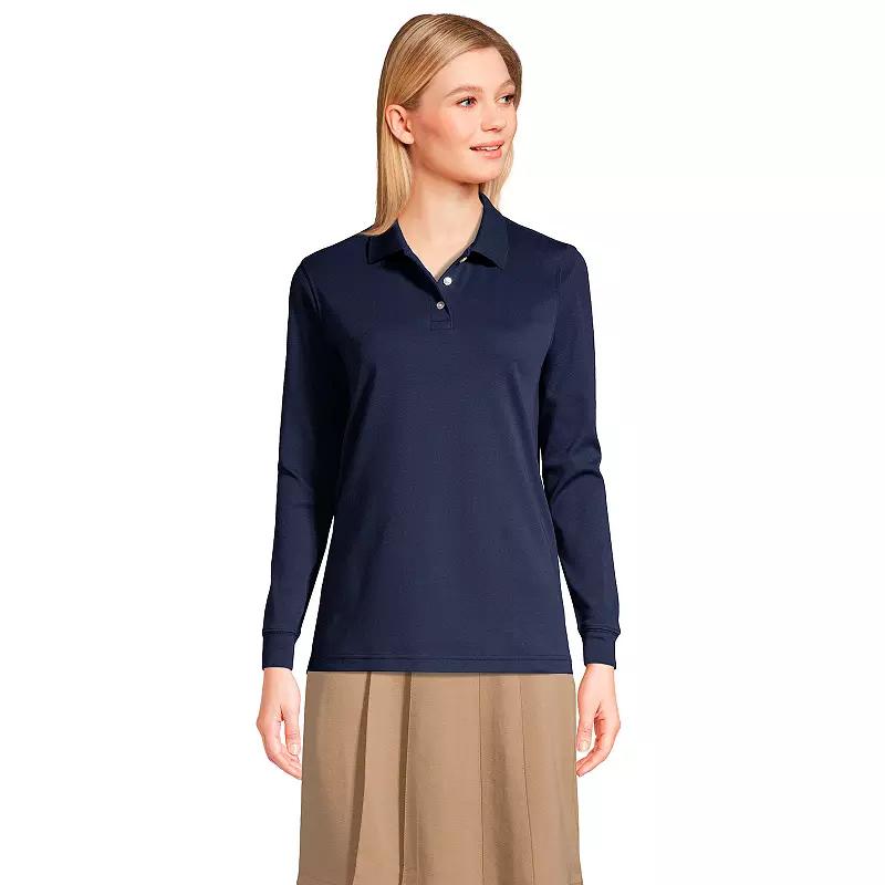 Women's Lands' End School Uniform Long Sleeve 3-Button Interlock Polo Shirt,  Product Image