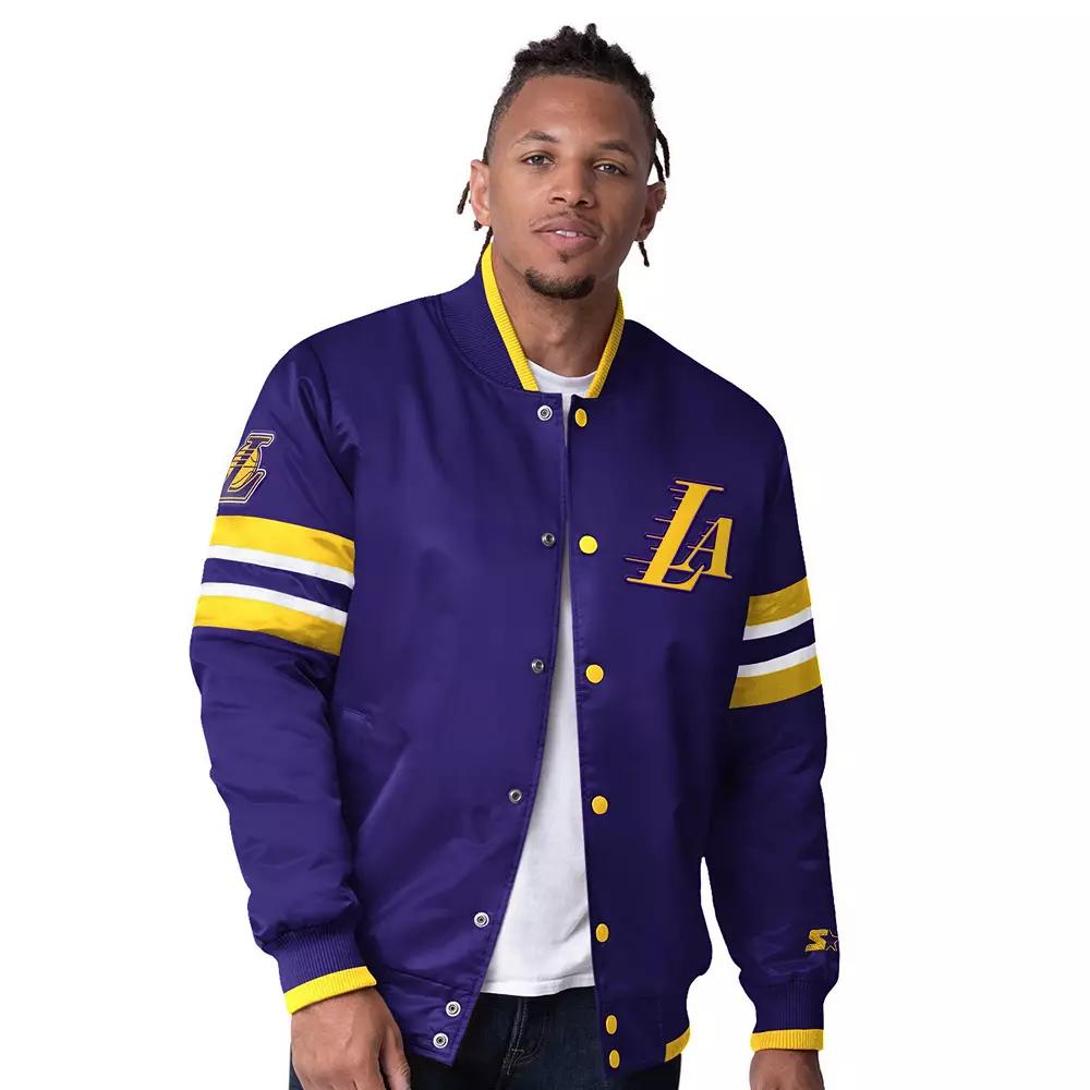 Men's Starter Purple Los Angeles Lakers Scout Varsity Satin Full-Snap Jacket,  Product Image