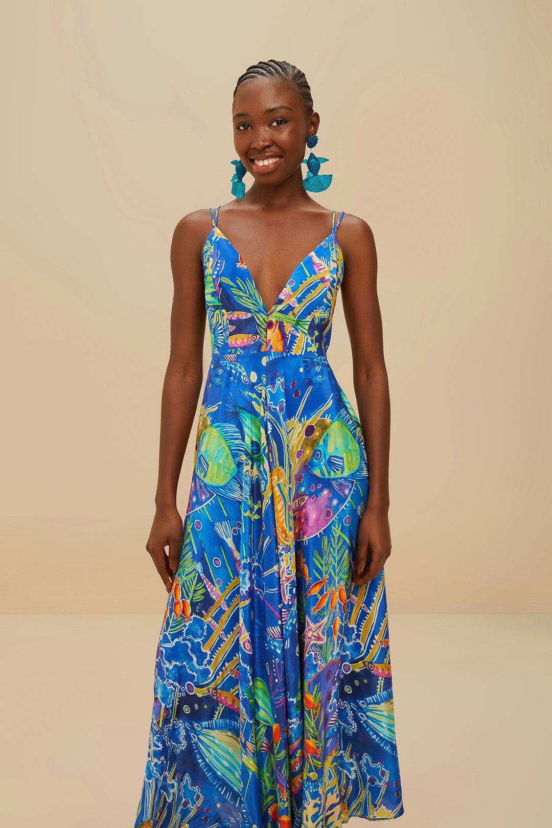 Blue Sea Life Sleeveless Maxi Dress Product Image
