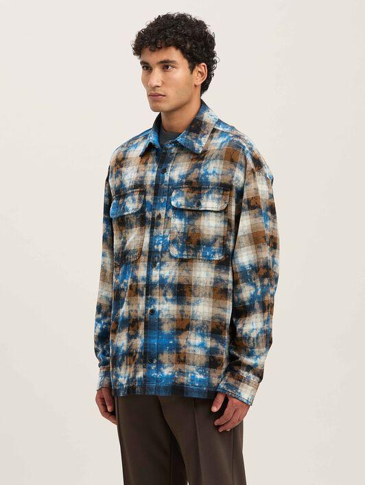CURVED LOGO CHECK SHIRT LS LIGHT BLUE - Product Image