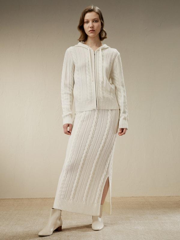 Bela Cable-Knit Wool-Cashmere Blend Hoodie Product Image