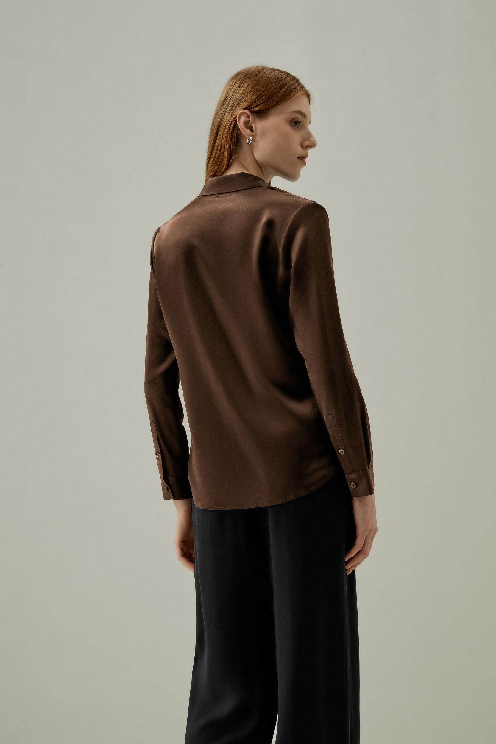 Basic Concealed Placket Silk Shirt Product Image