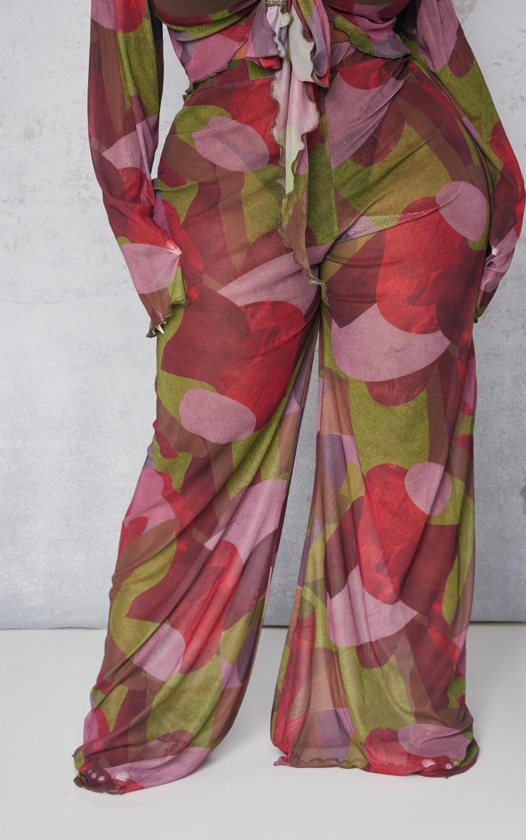 Plus Multi Print Mesh Wide Leg Pants Product Image