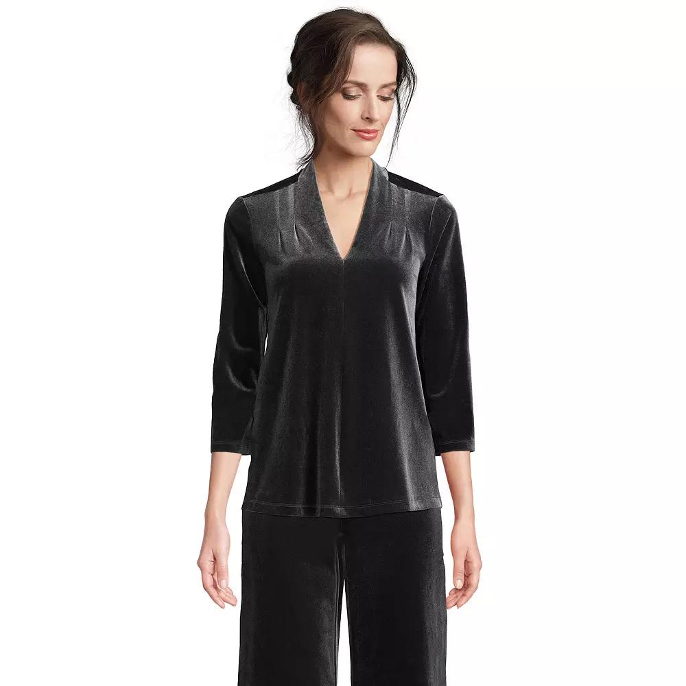 Women's Lands' End 3/4 Sleeve Velvet Top, Size: Small, Black Product Image