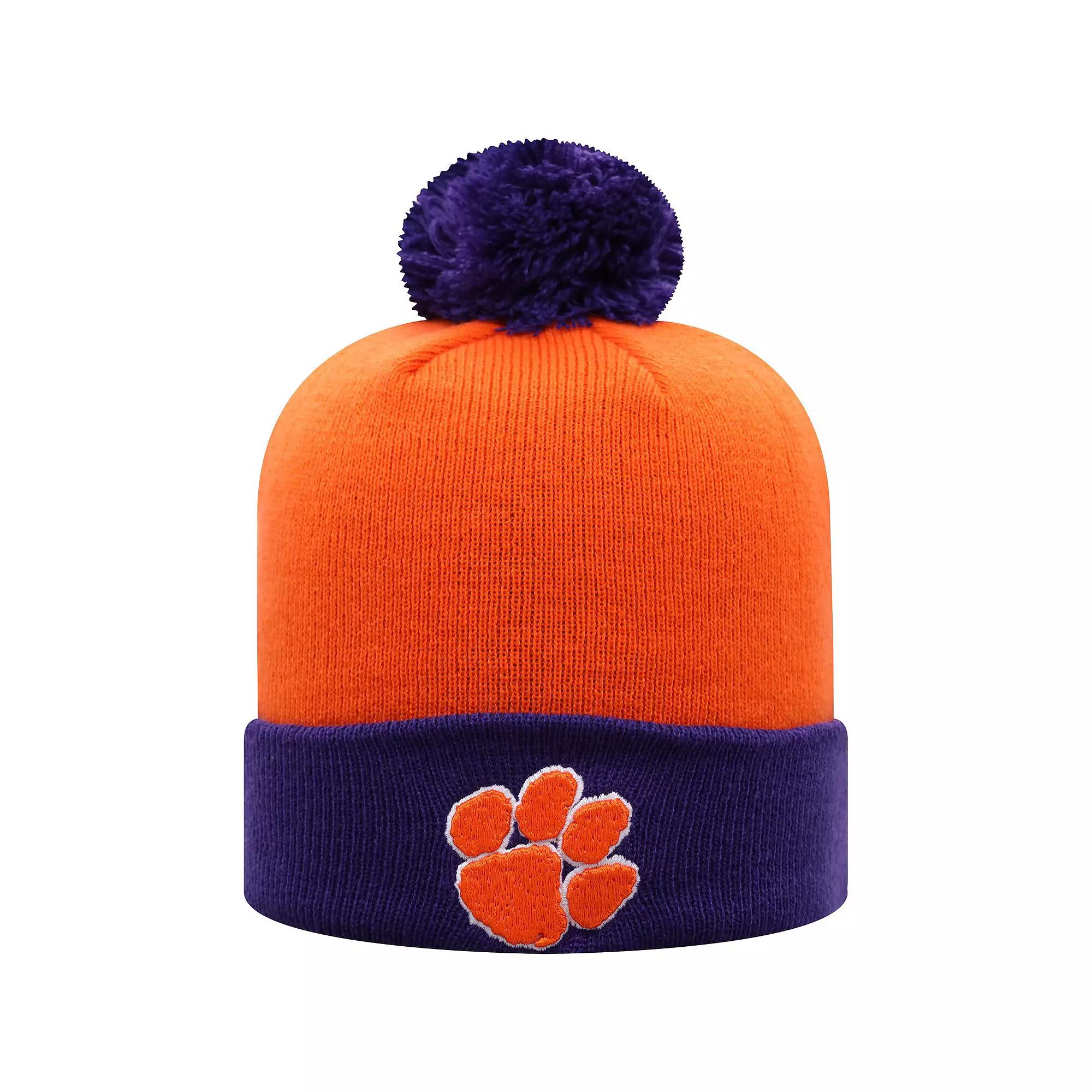 Men's Top of the World Orange/Purple Clemson Tigers Core 2-Tone Cuffed Knit Hat with Pom Product Image