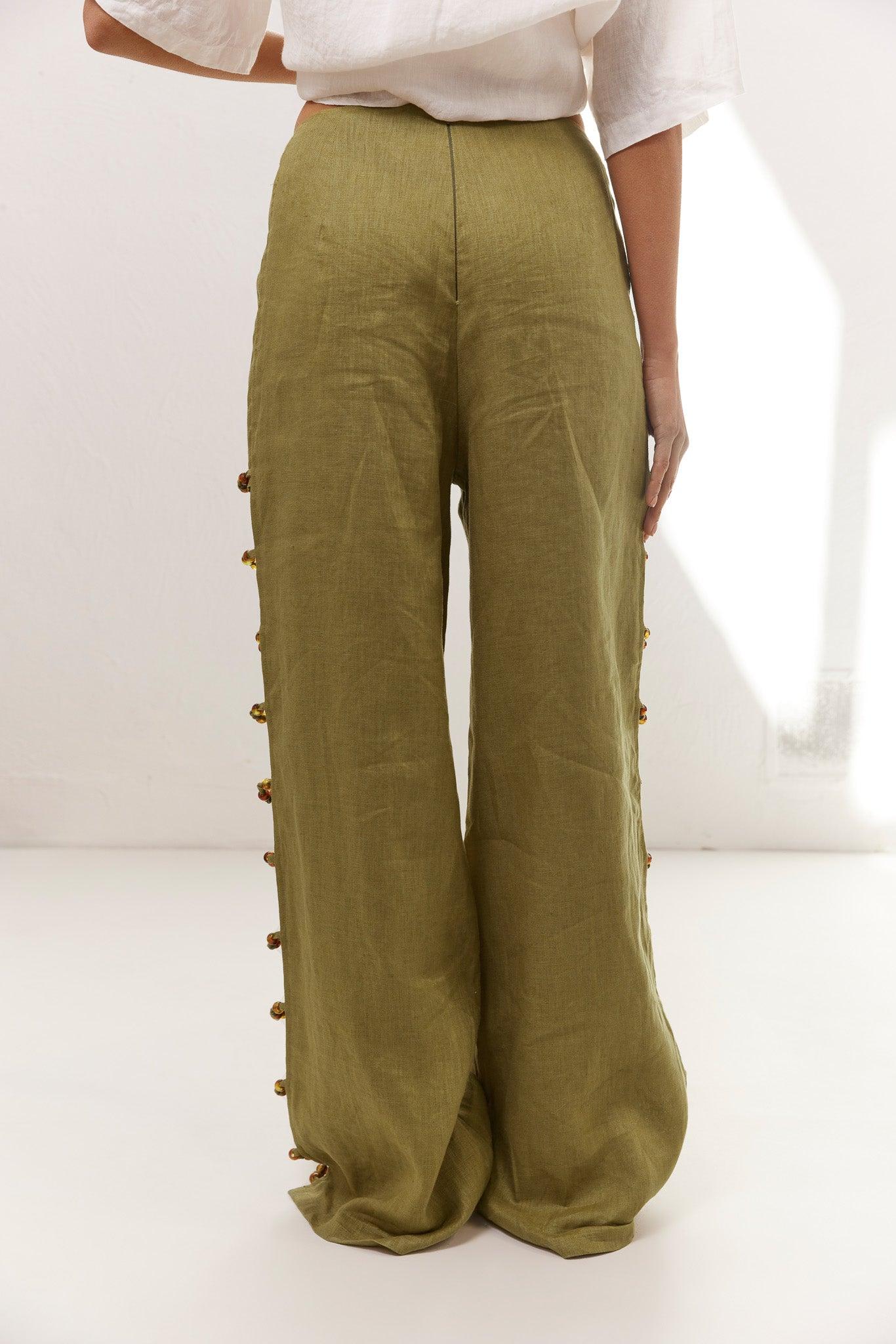 Tia Linen Pants Olive Product Image