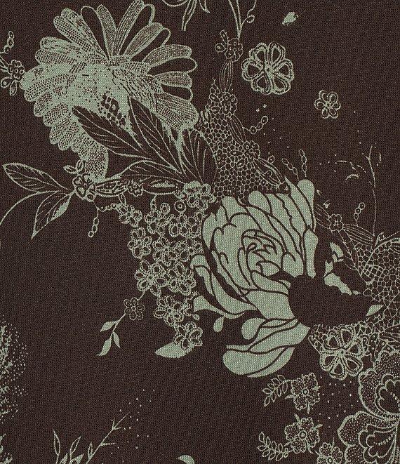 Bryn Walker Floral Print Bamboo Fleece Shawl Collar Sleeveless Wrap Vest Product Image