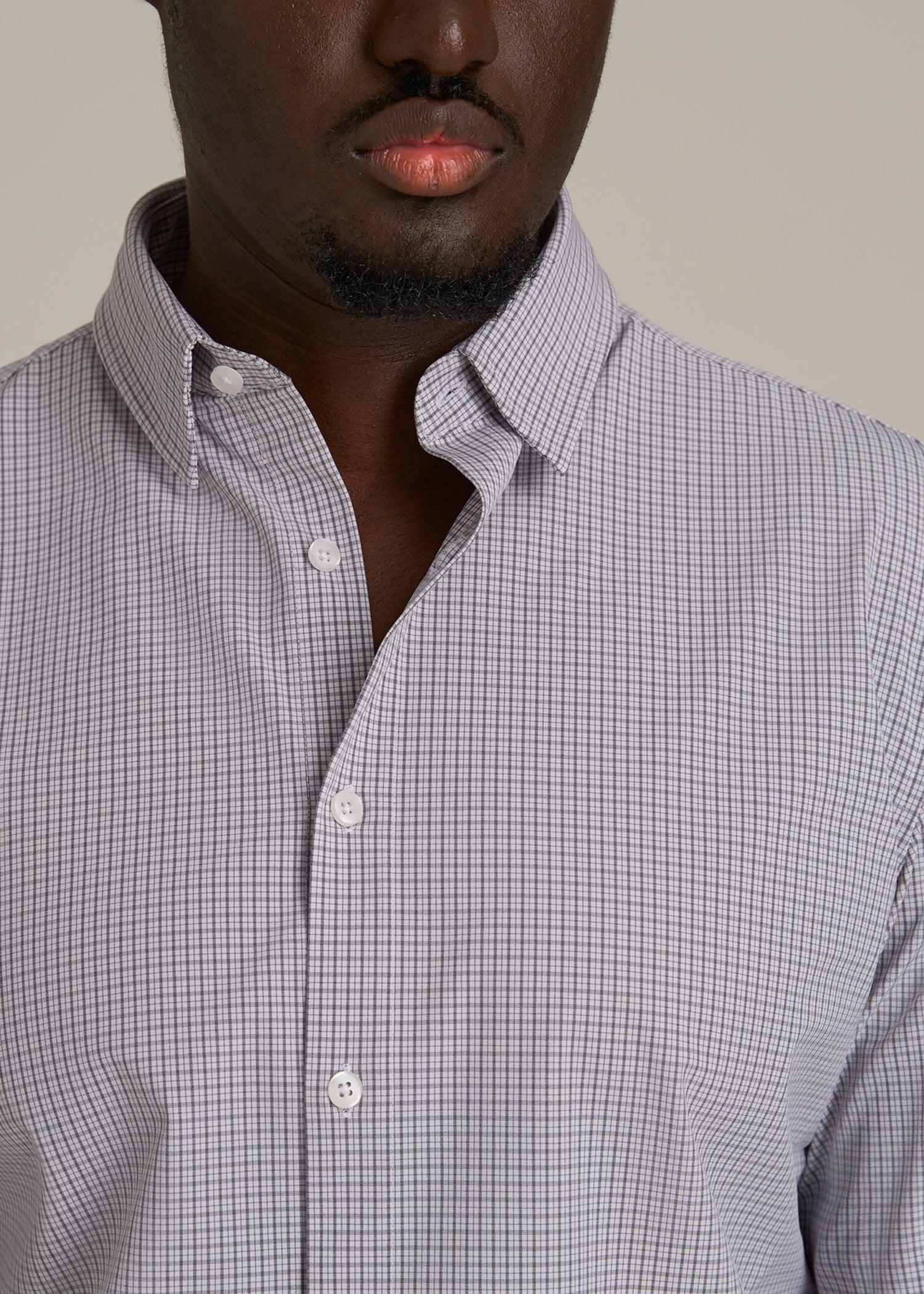 Traveler Stretch Dress Shirt for Tall Men in Grey Mini Plaid Male Product Image