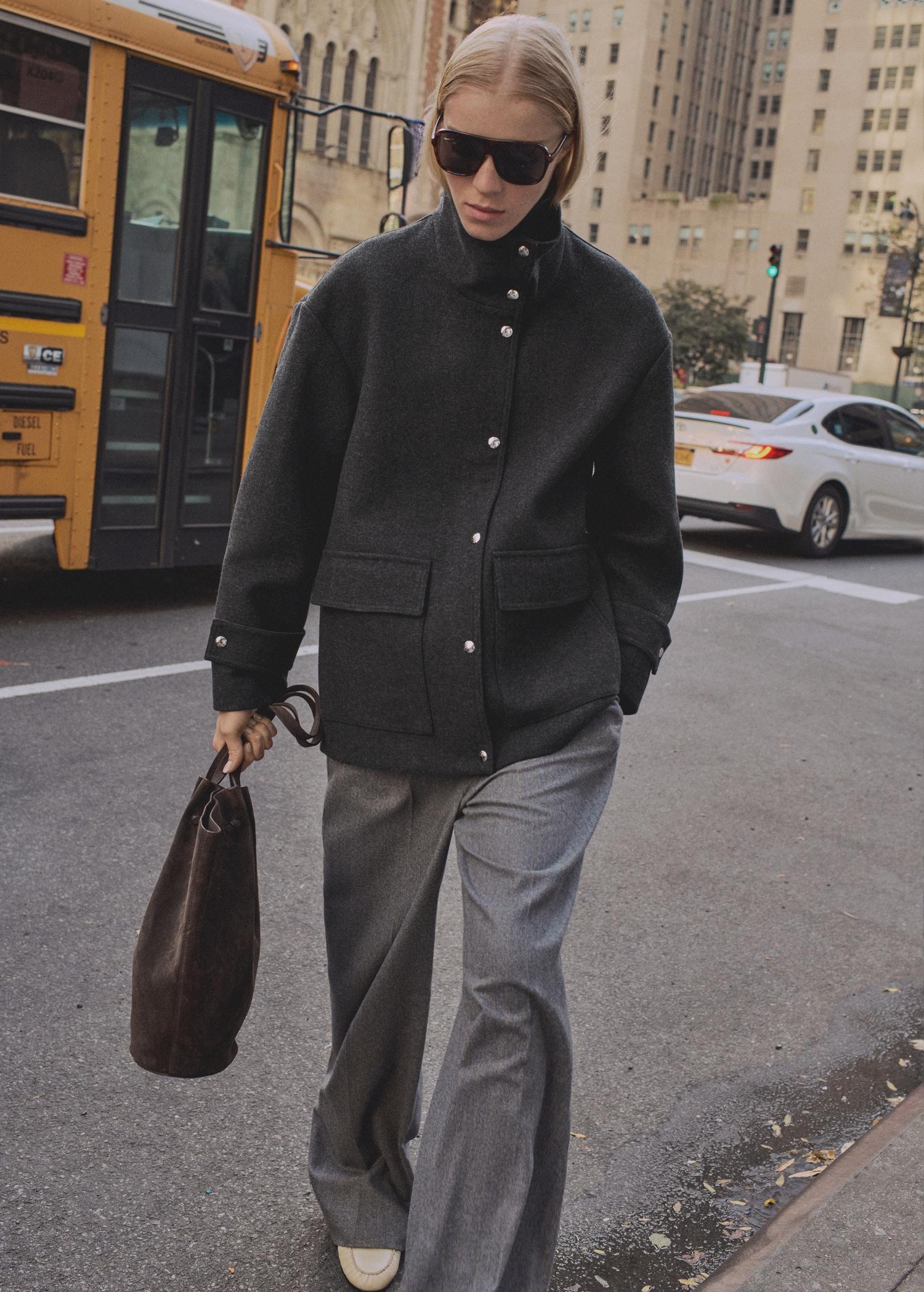 High neck midi wool coat - Women | MANGO USA Product Image