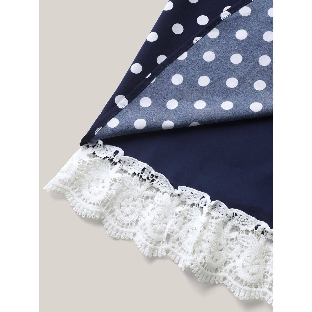 Plus Size Polka Dots Print Adjustable Lace Midi Dress DarkBlue Women Non Sleeveless Curvy BloomChic 22-24/3X Product Image