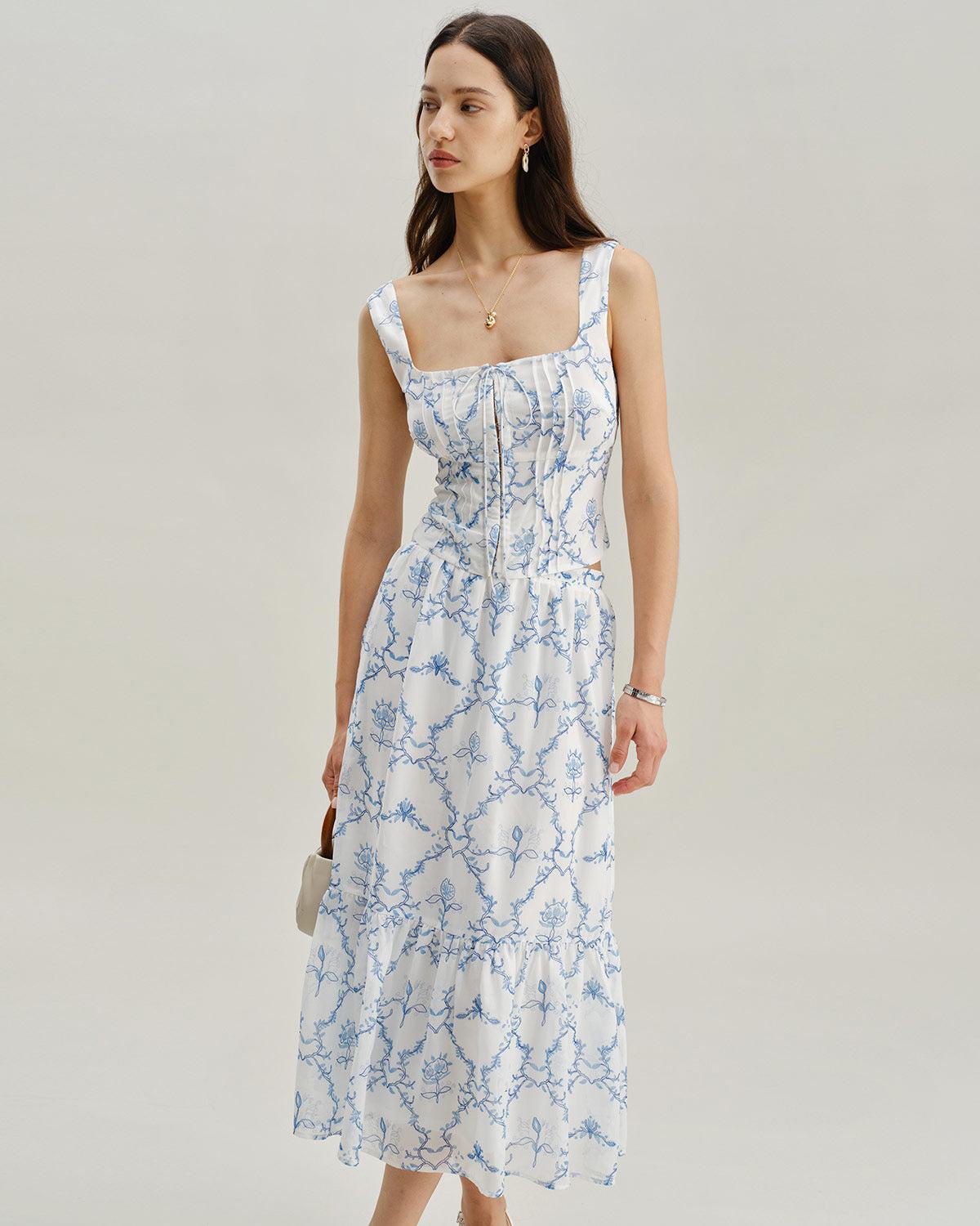 White Floral Ruched Tank Top Product Image