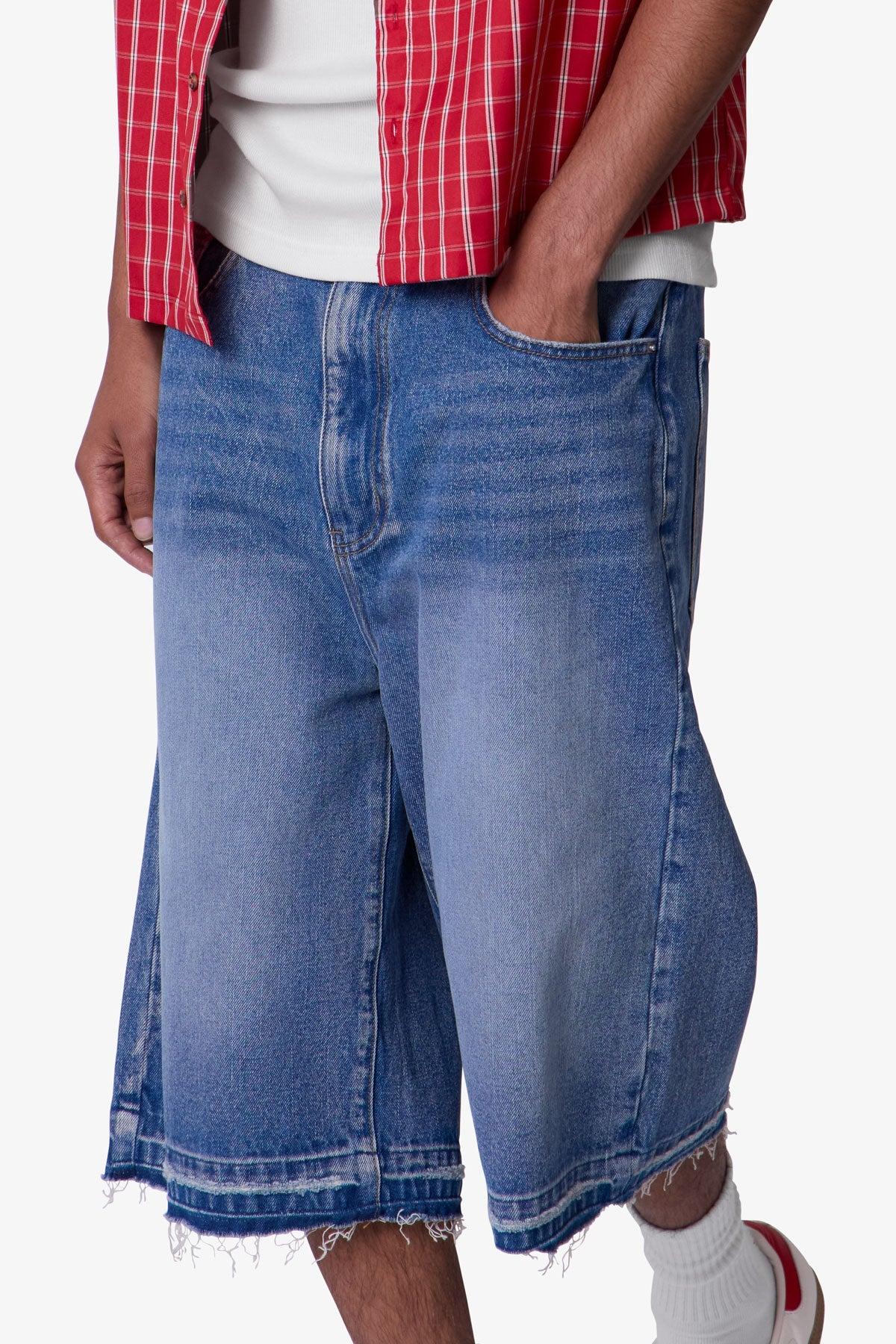 Ultra Baggy Raw Hem Denim Shorts - Washed Blue Product Image