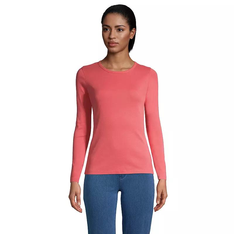 Womens Lands End Cotton Crewneck Long-Sleeve Tee Blue Breeze Product Image