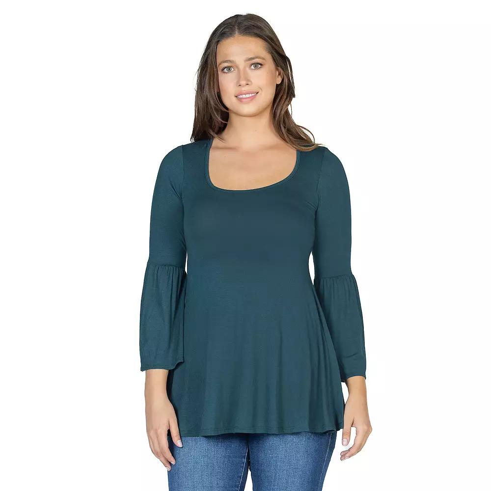 Women's 24Seven Comfort Apparel Long Bell Sleeve Flared Tunic Top,  Product Image
