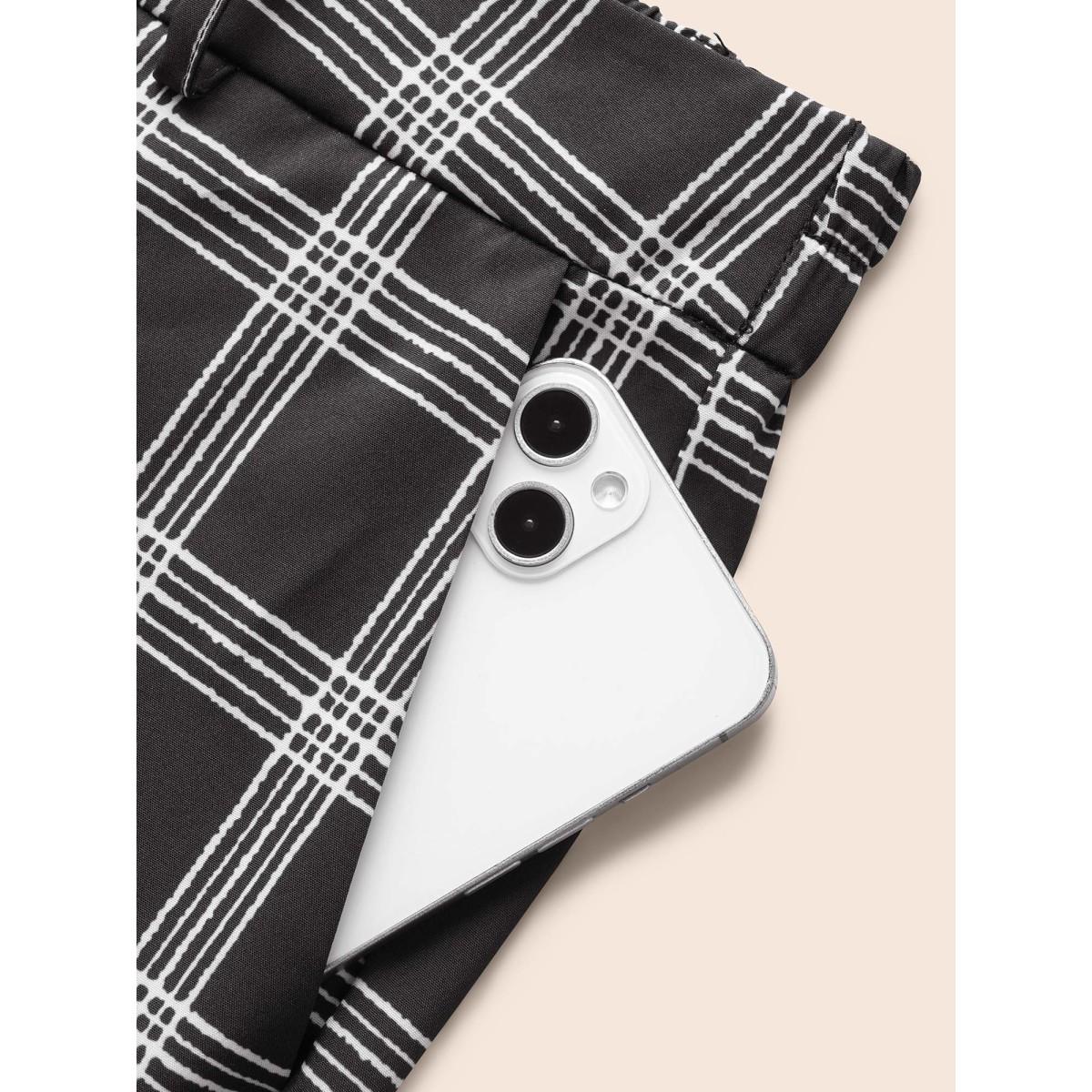 Plus Size Plaid Mid Rise Wide Leg Pants Women Black At the Office Wide Leg Mid Rise Work Pants BloomChic 26/4X Product Image