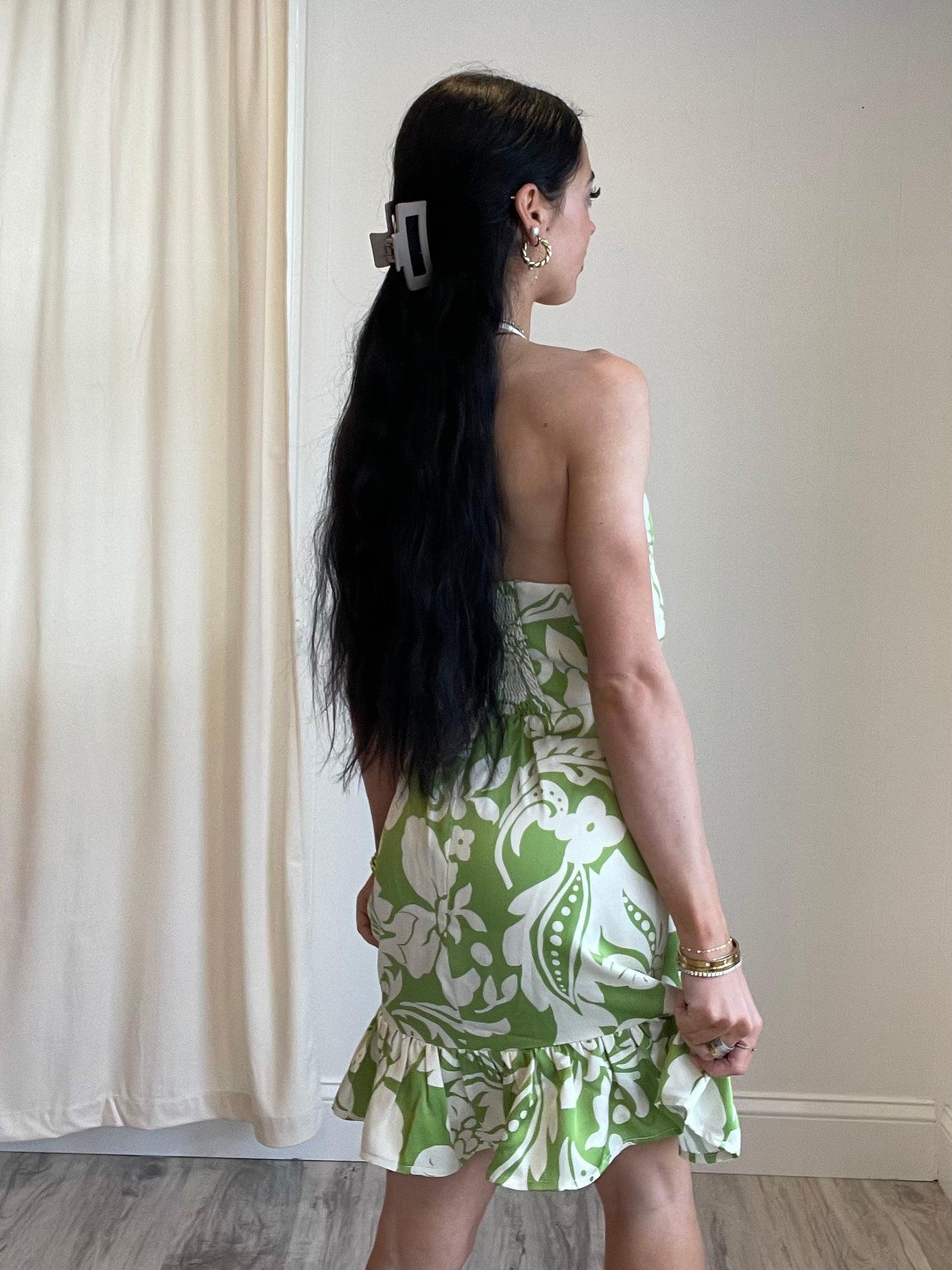 FINAL SALE Avocado Floral Halter Mini Dress Product Image