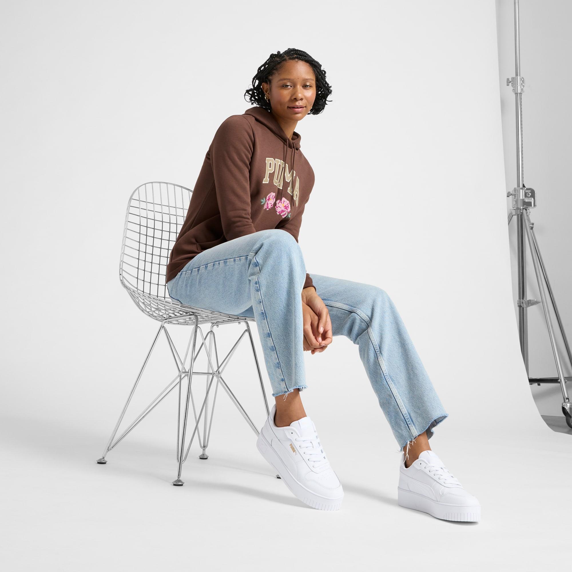 Faux Embroidered Floral Women's Hoodie Product Image