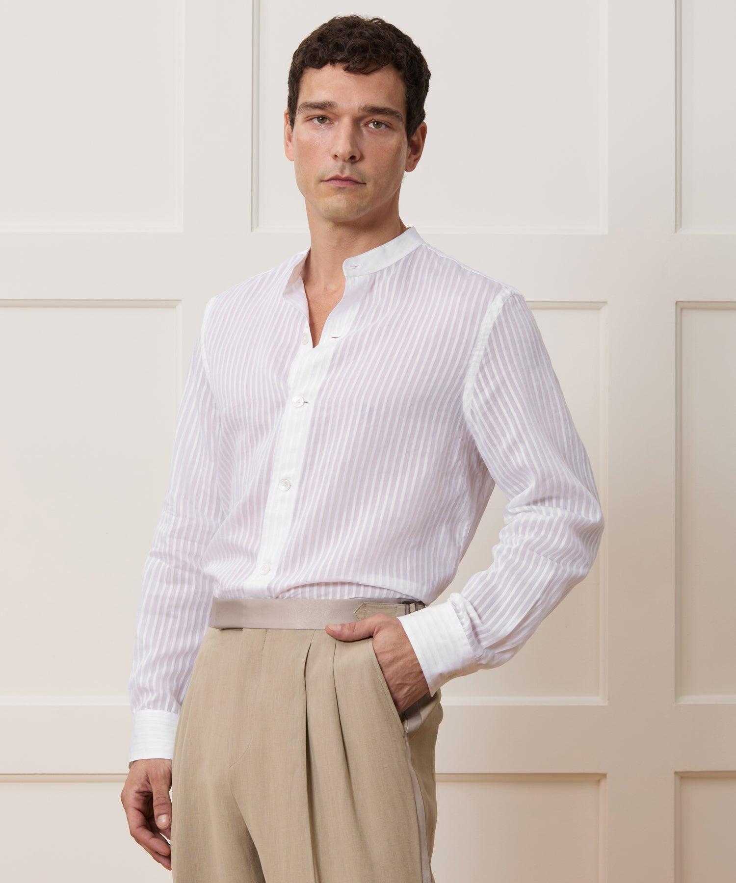 Relaxed Cotton-Silk Band Collar Shirt Product Image