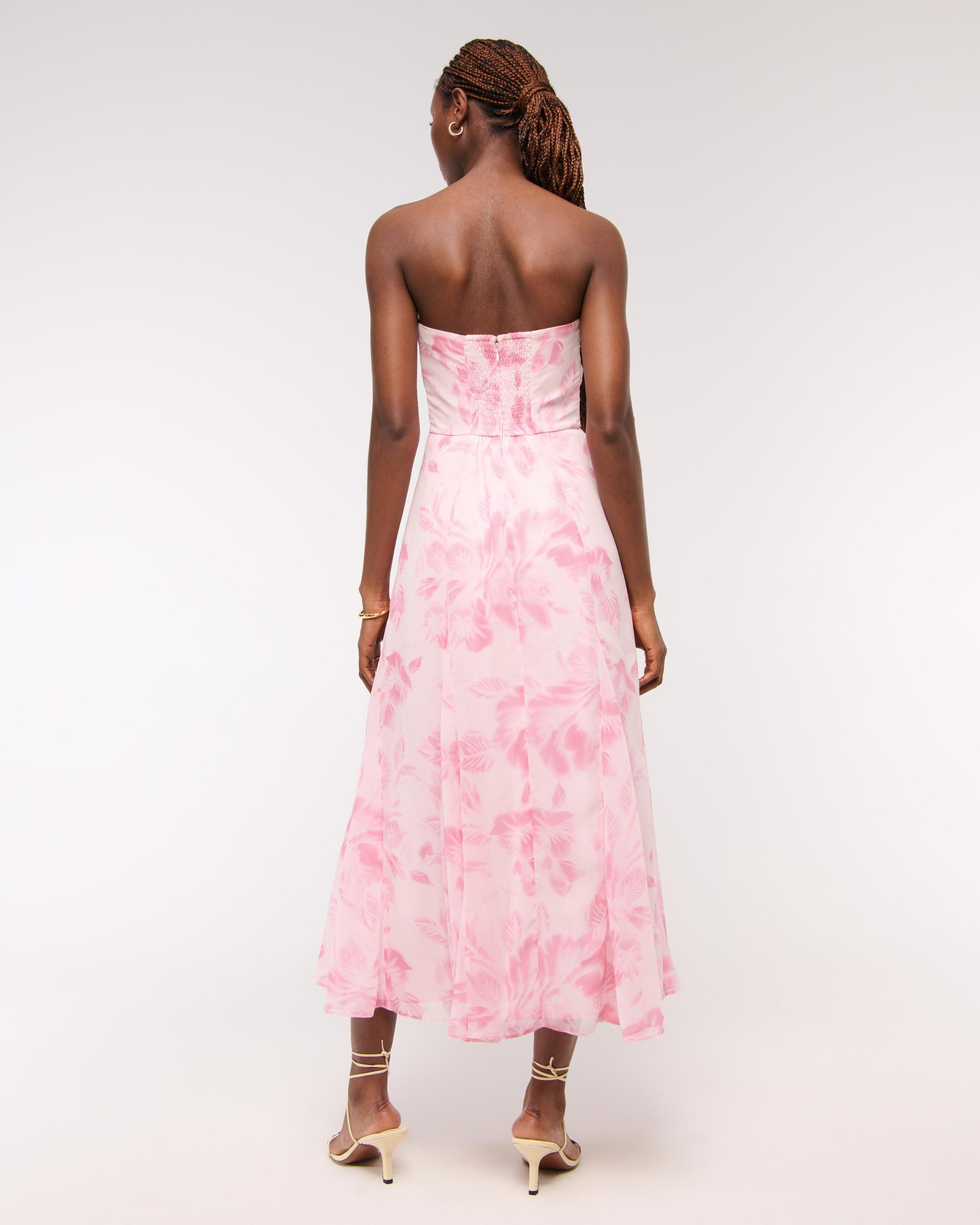 The A&F Camille Strapless Godet Midi Dress Product Image