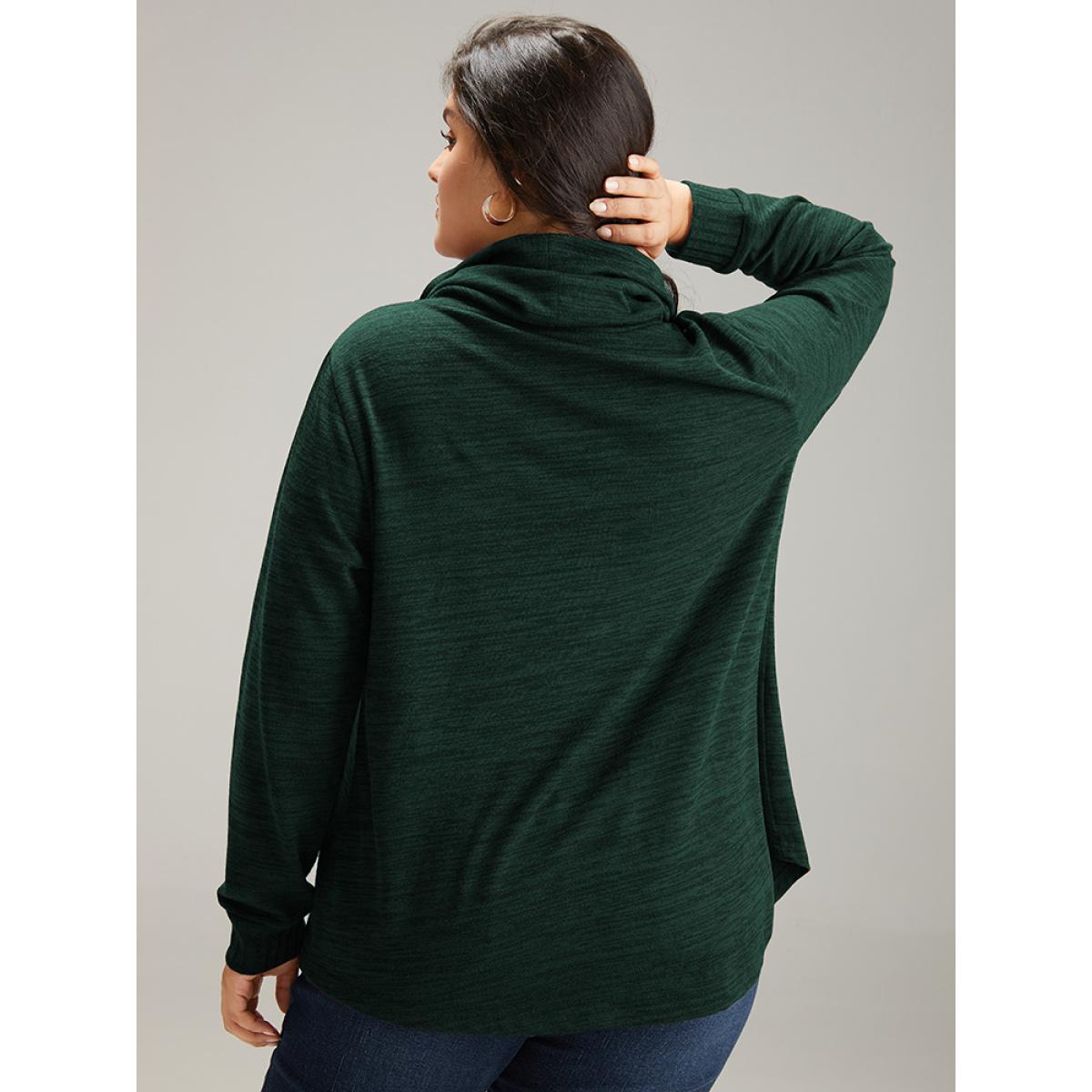 Plus Size Plain Turtleneck Pocket Heather Sweatshirt Women DarkGreen Elegant Plain Turtleneck Dailywear Sweatshirts BloomChic 26/4X Product Image