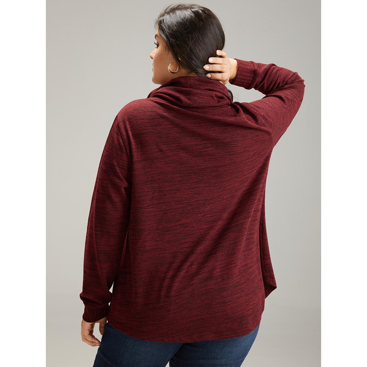 Plus Size Plain Turtleneck Pocket Heather Sweatshirt Women Burgundy Elegant Plain Turtleneck Dailywear Sweatshirts BloomChic 18-20/2X Product Image