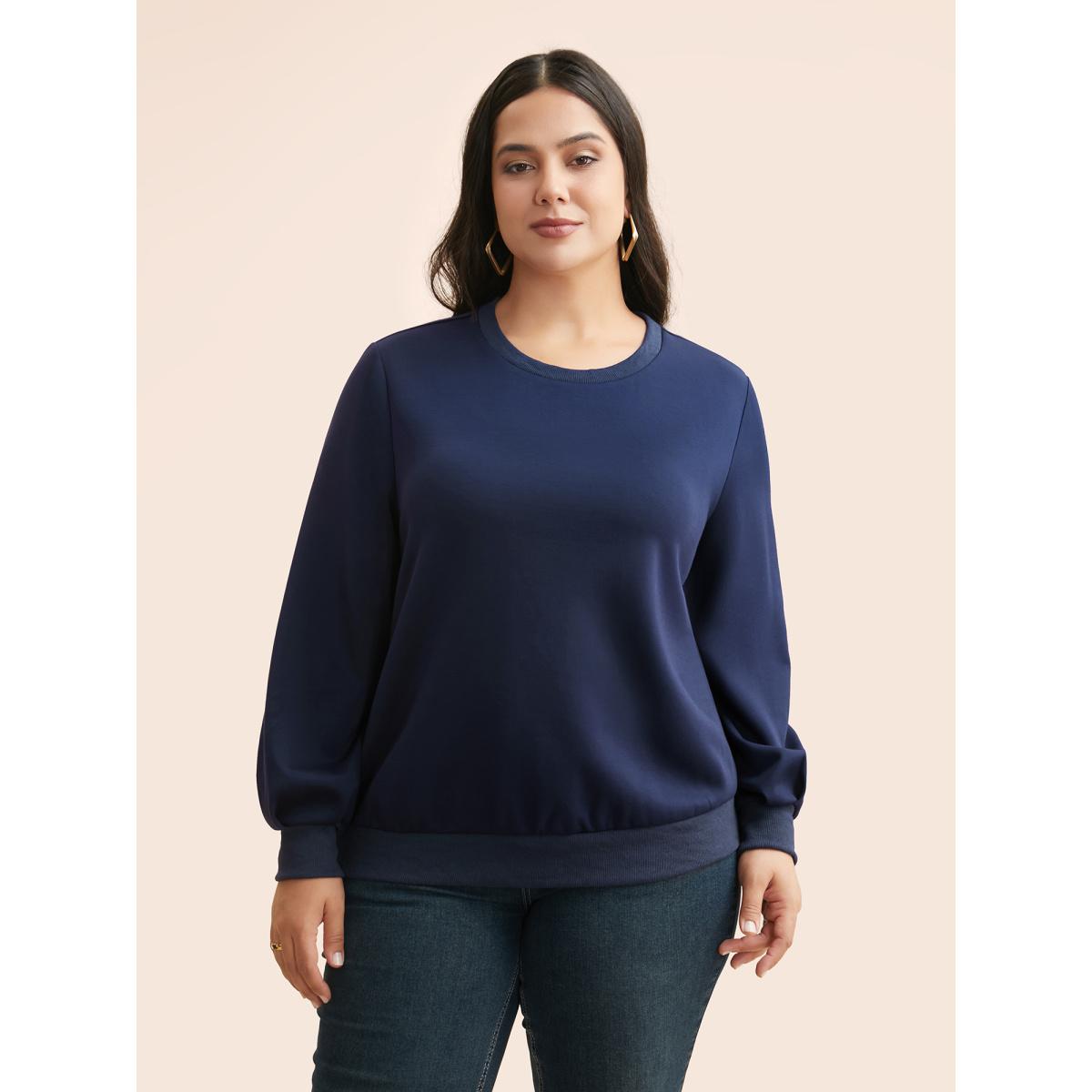 Plus Size Supersoft Essentials Cut Out Sweatshirt Women Navy Casual Patchwork Round Neck Everyday Sweatshirts BloomChic 14-16/1X Product Image