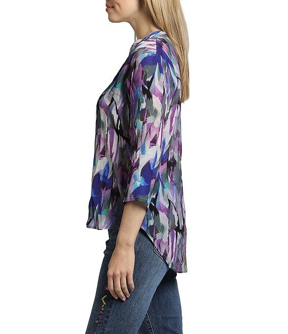 APNY Printed Mandarin Collar Neckline 3/4 Sleeve Blouse Product Image