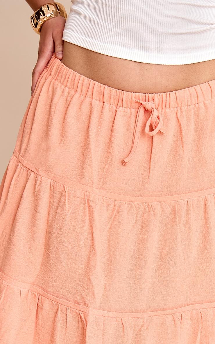 Plus Peach Cotton Tiered Drawstring Waist Maxi Skirt Product Image