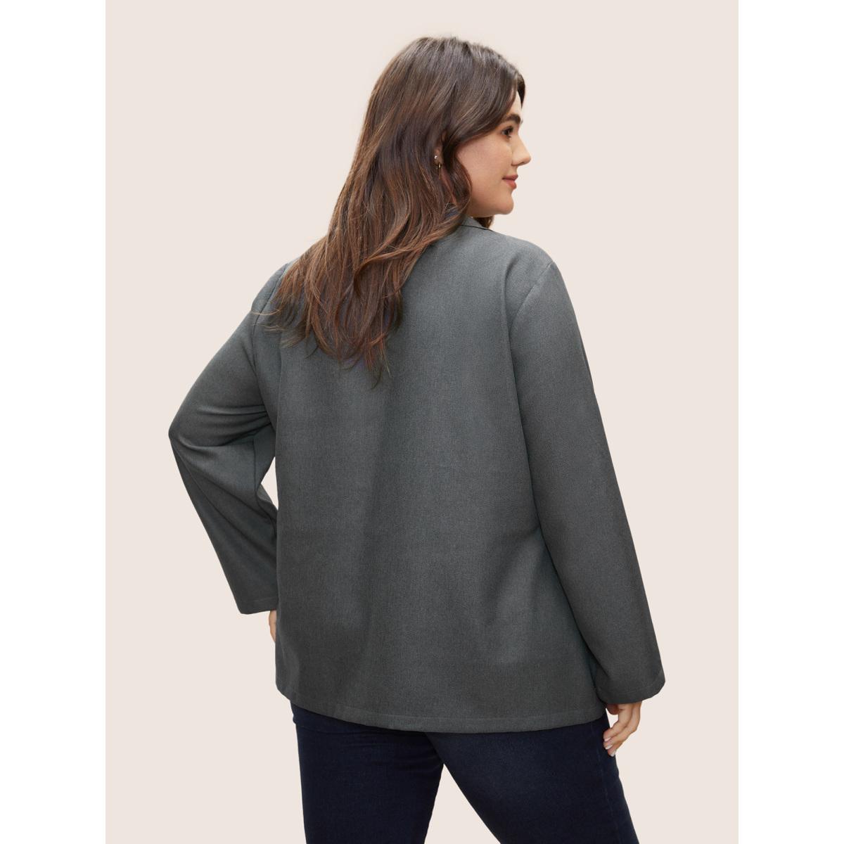 Plus Size Solid Zipper Button Detail Tab Sleeve Jacket Women DimGray Non Open pocket with flap Everyday Jackets BloomChic 14-16/1X Product Image