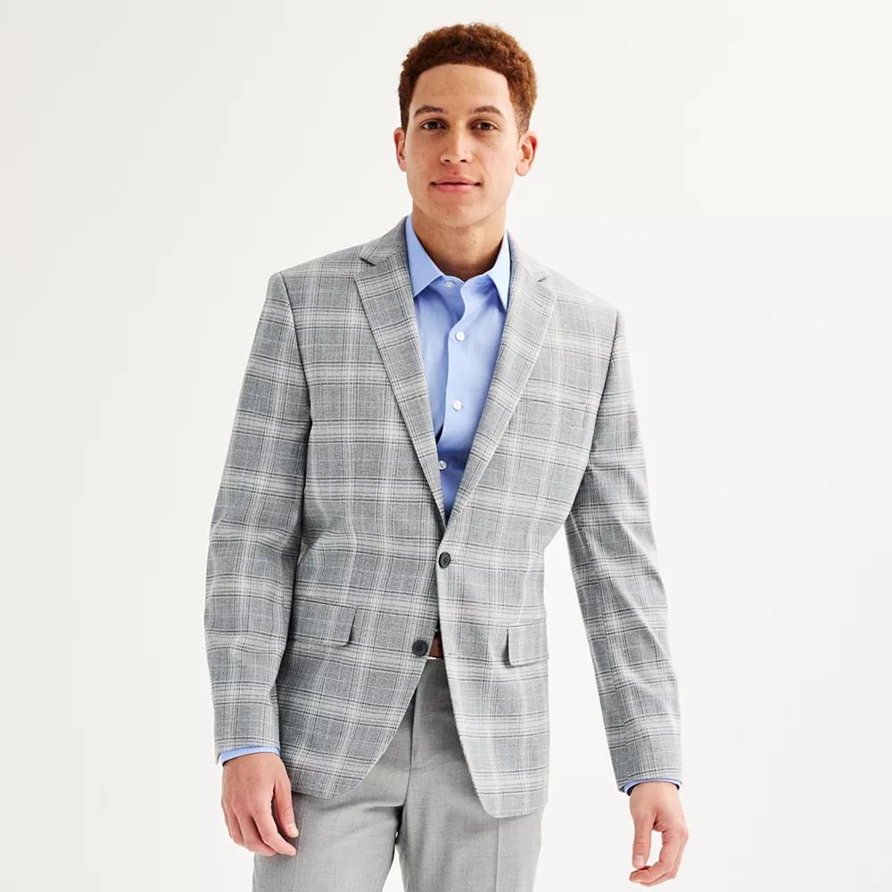 Men's Apt. 9® Premier Flex Slim-Fit Essential Sport Coat, Size: 46 LONG, Gray Plaid Product Image