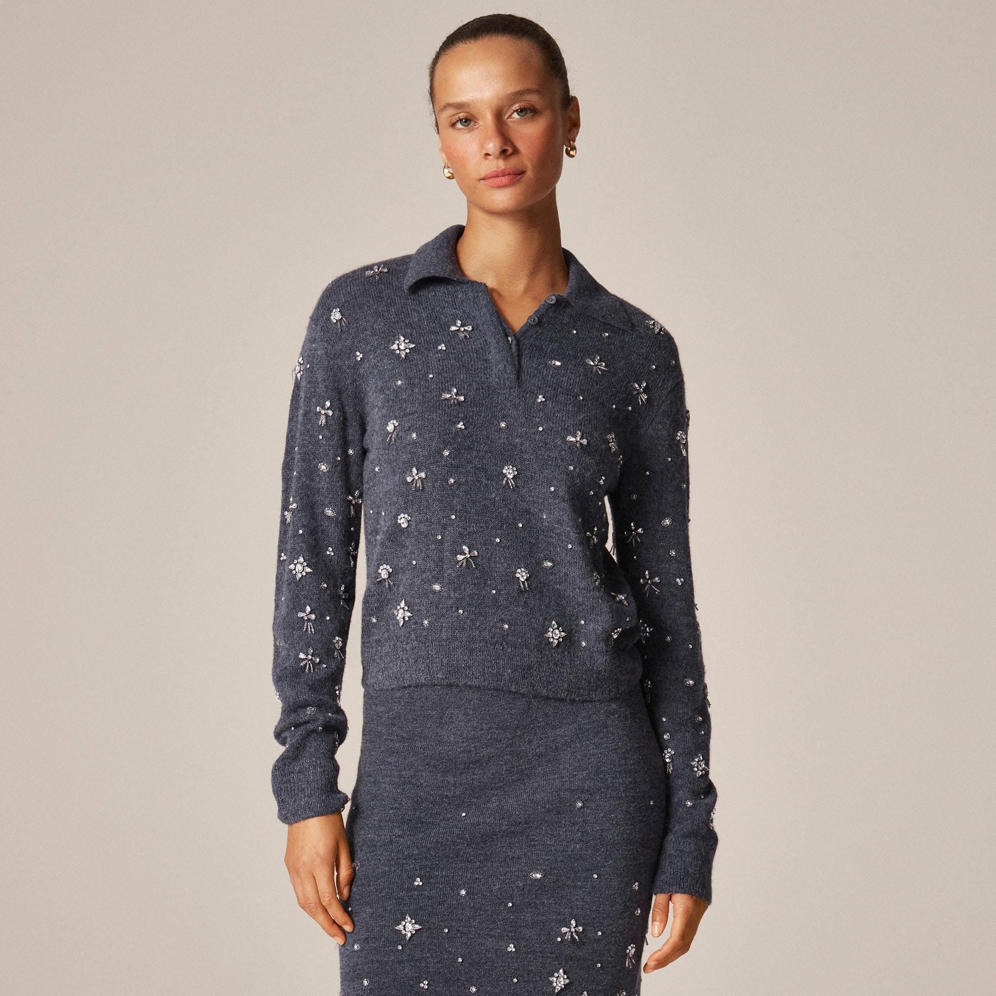 Embellished sweater-polo in wool blend Product Image