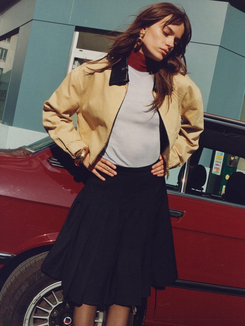 Beige Denim Cropped Jacket Product Image