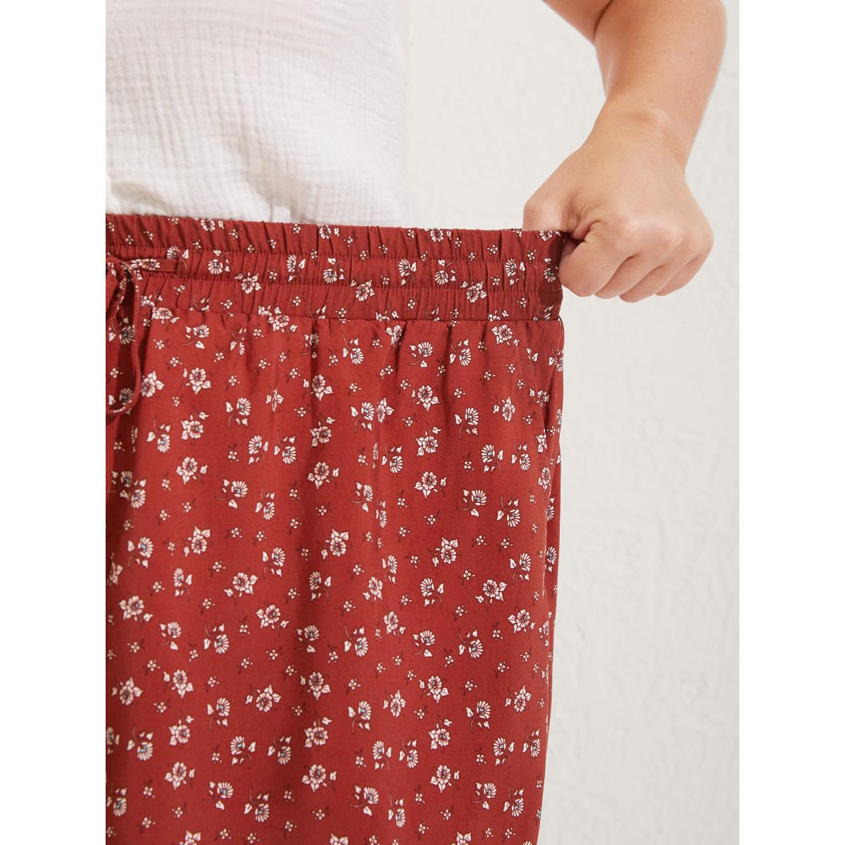 Plus Size Stretchy Waist Floral Wide-Leg Shorts Women Brightorange Resort Drawstring Wide Leg Vacation Shorts BloomChic 22-24/3X Product Image