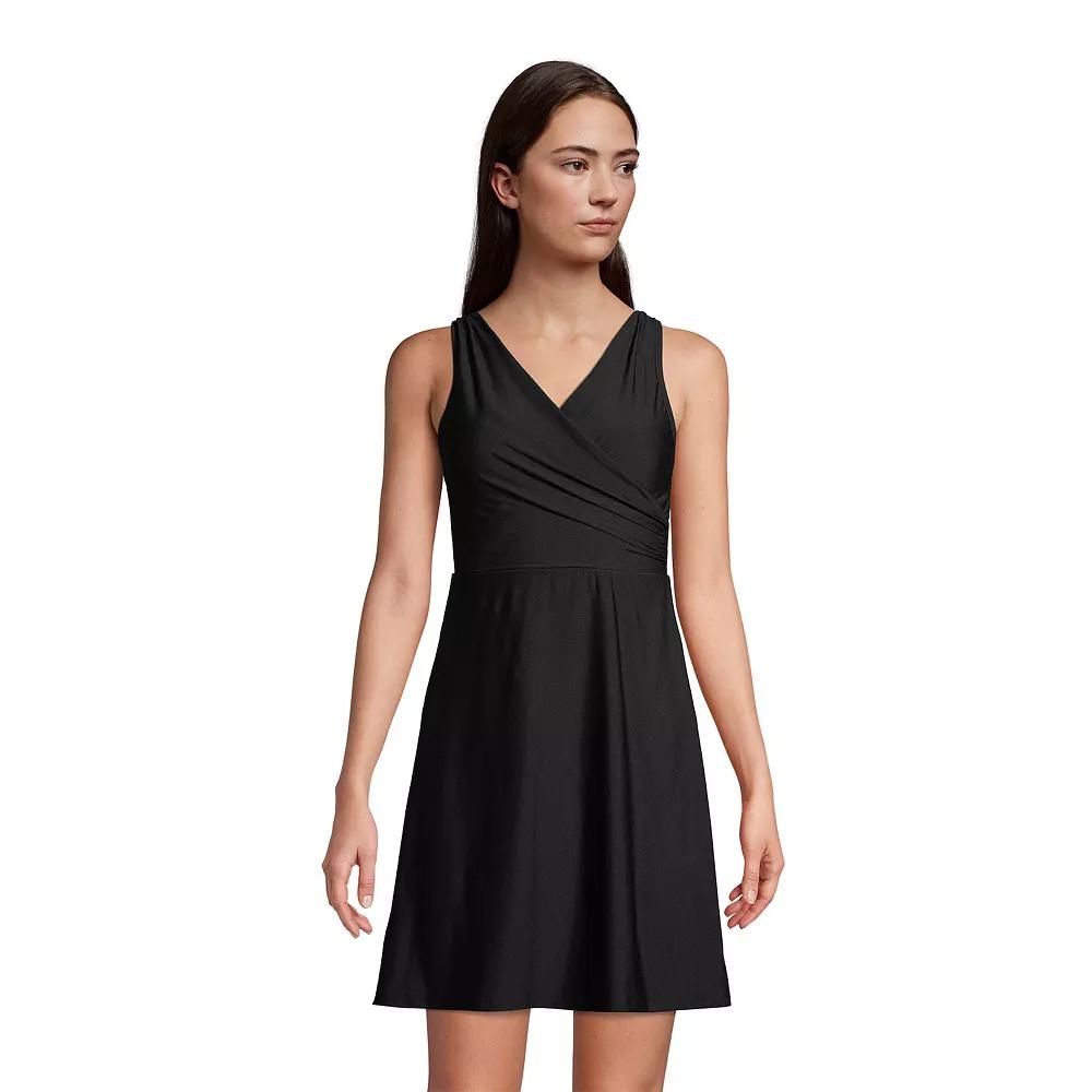 Women's Lands' End D-Cup UPF 50 Tummy Control Surplice One-Piece Swim Dress,  Product Image