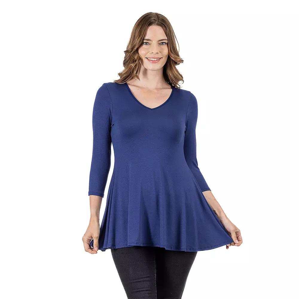 Women's 24Seven Comfort Apparel V Neck Tunic Top,  Product Image