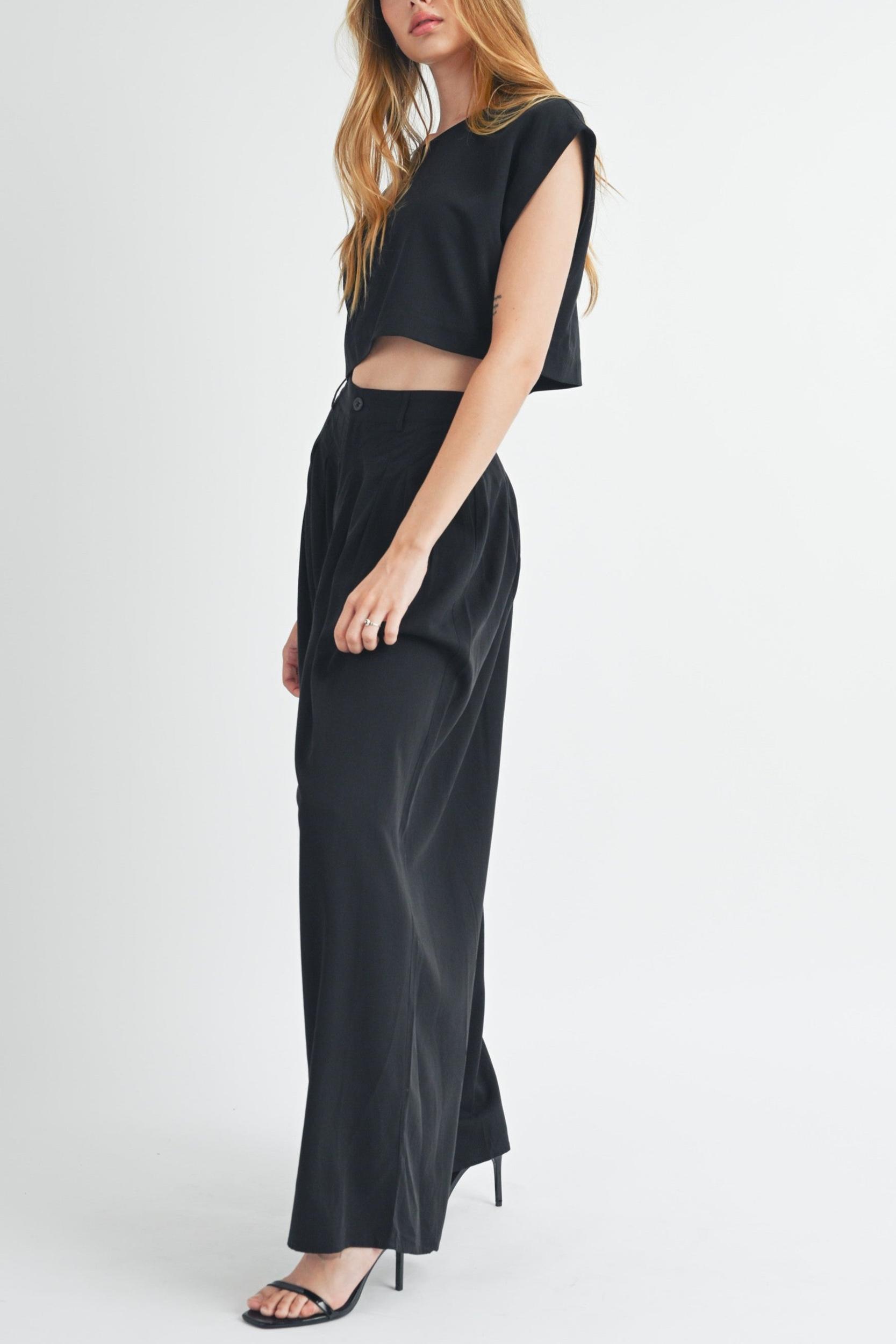 Simple Crop Top & Pleated Wide Leg Pants Product Image