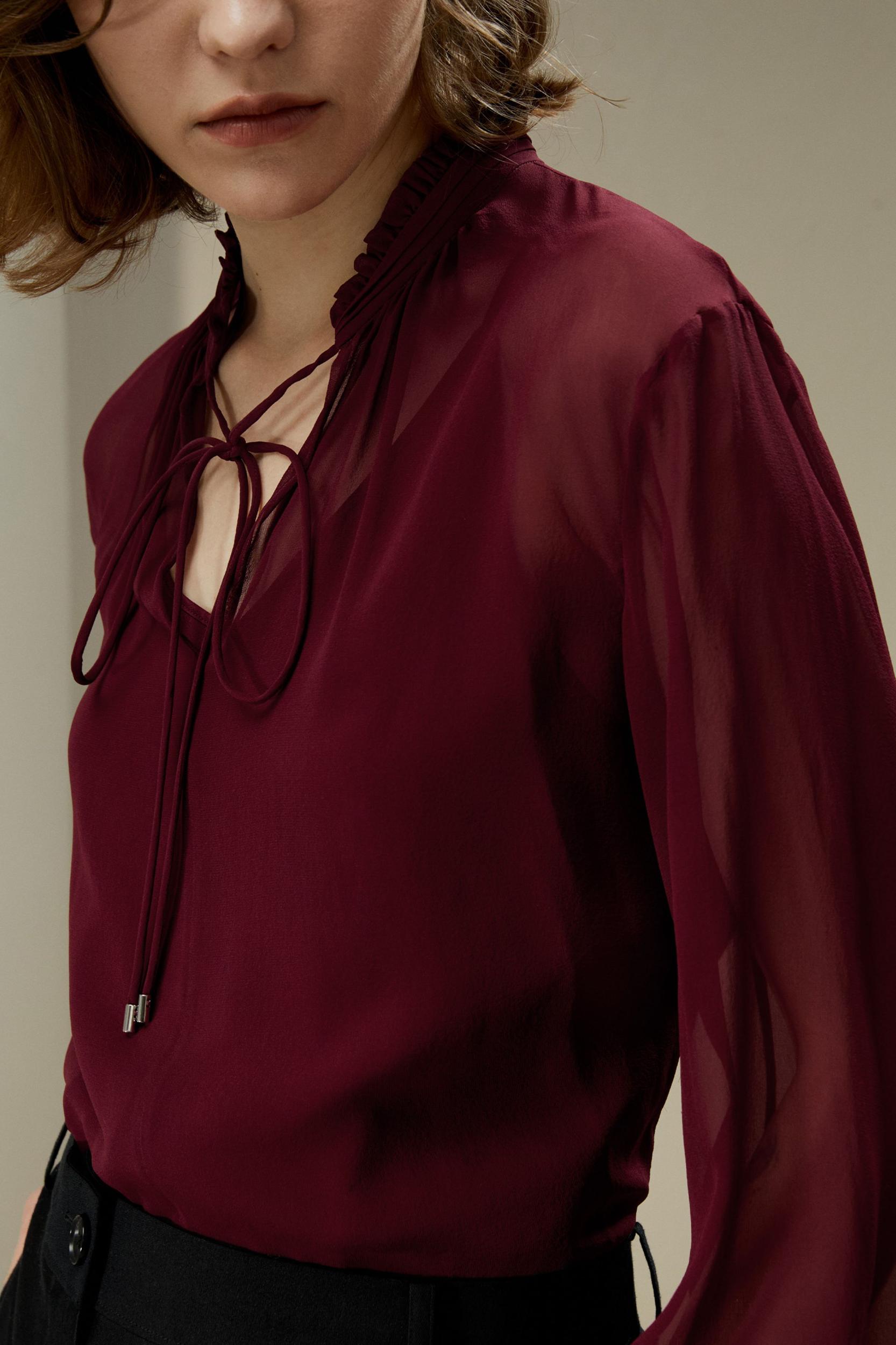 Tie Front Drawstring Georgette Blouse Product Image