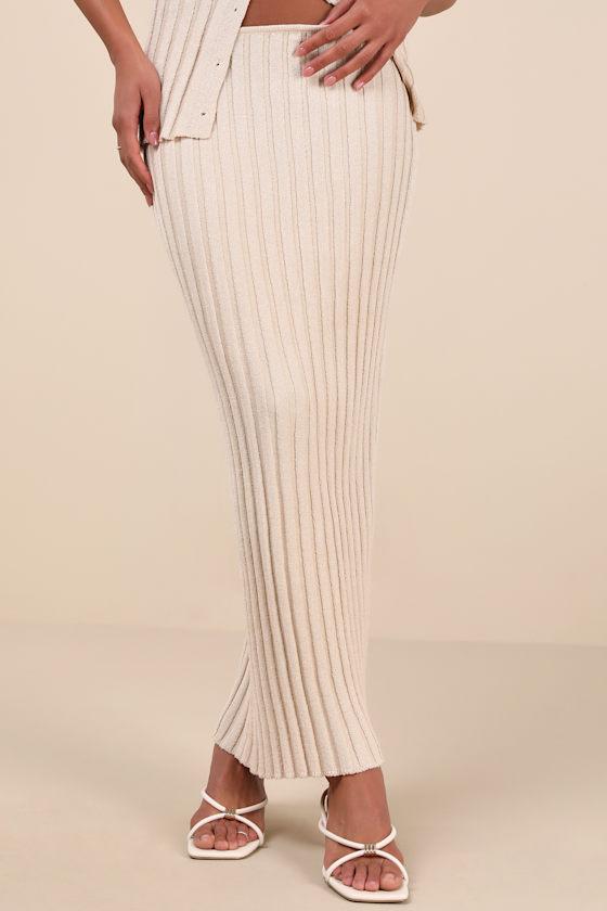 Baha Beige Ribbed Knit Maxi Skirt Product Image
