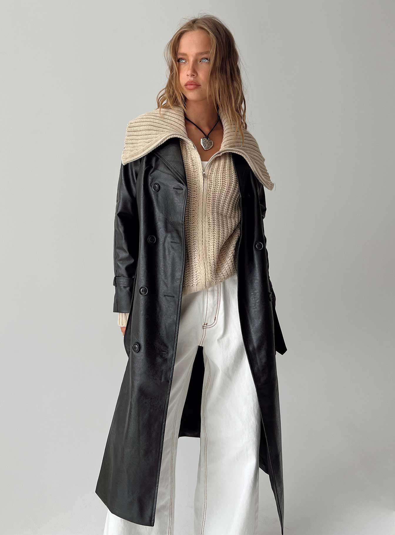 Montanna Faux Leather Coat Black Product Image