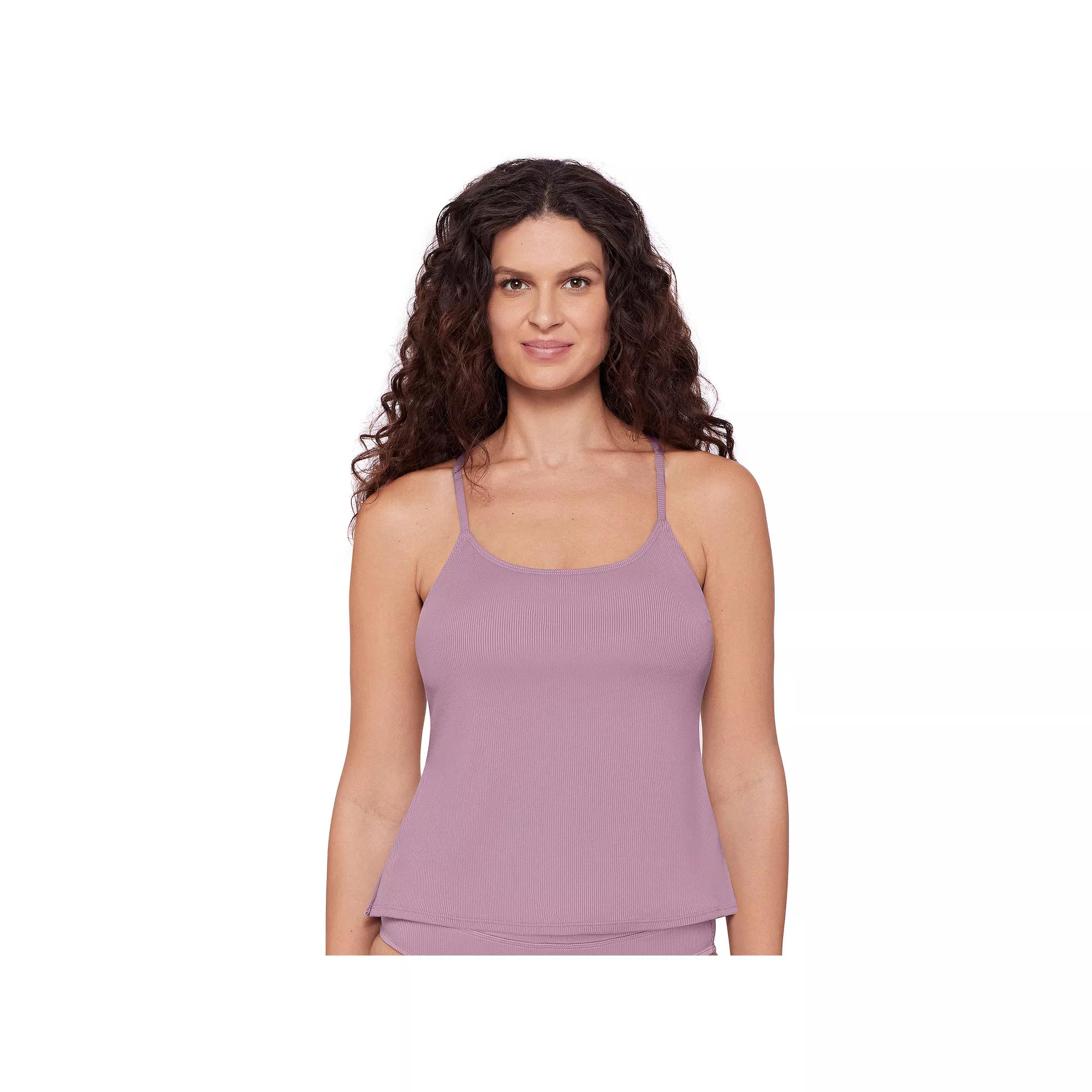 Women's Eco Beach Scoop Neck Racerback Side Slit Tankini Swim Top, Size: Large, Purple Haze Product Image