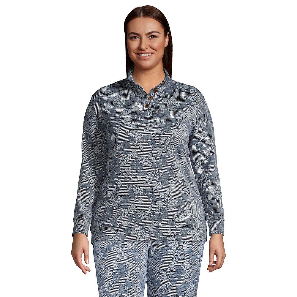 Plus Size Lands' End Long Sleeve Sport Knit Pullover, Women's, Size: 3XL, Blue Chevron Floral Product Image