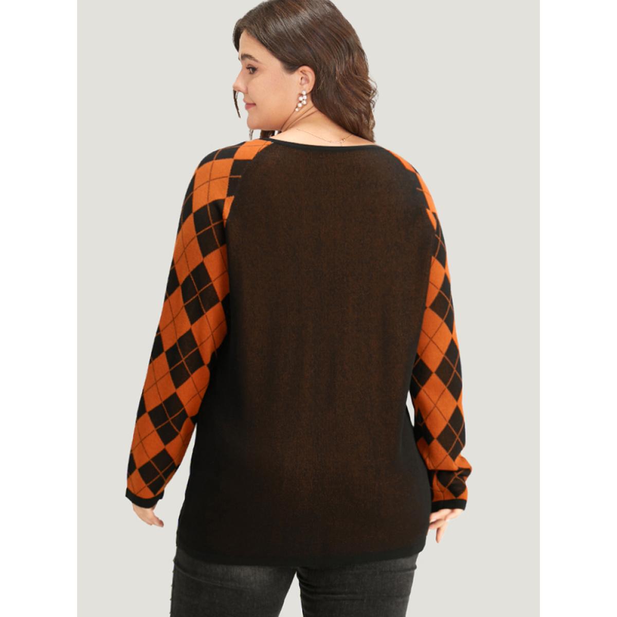 Plus Size Halloween Print Contrast Round Neck Pullover Black Women Casual Loose Long Sleeve Round Neck Festival-Halloween Pullovers BloomChic 10/M Product Image